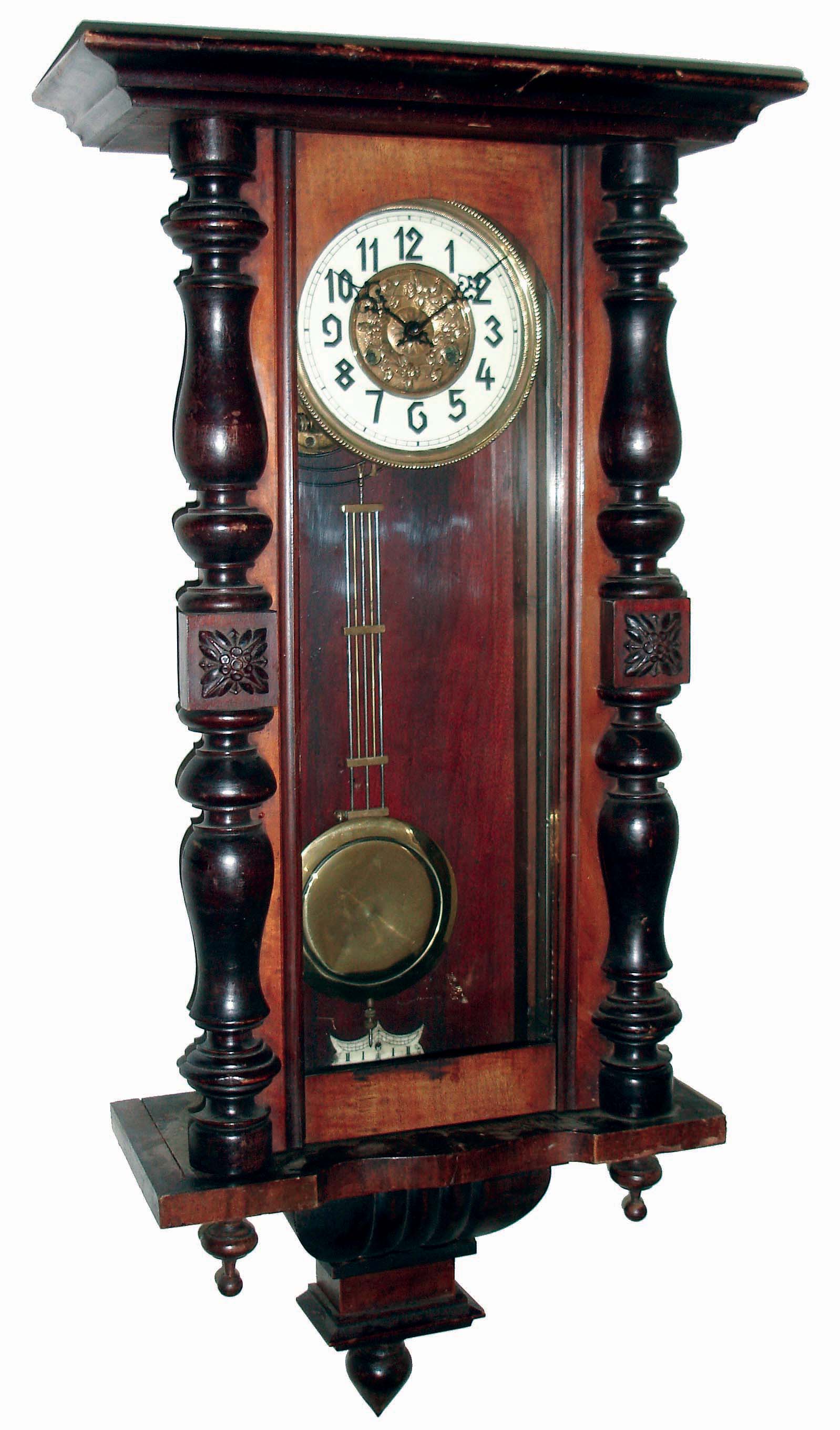 Clocks- 3 (Three) German walnut, 8 days, time and strike, Vienna regulator wall clocks, two are 2 weight, one spring wound, c1900 — Antique Clocks Price Guide