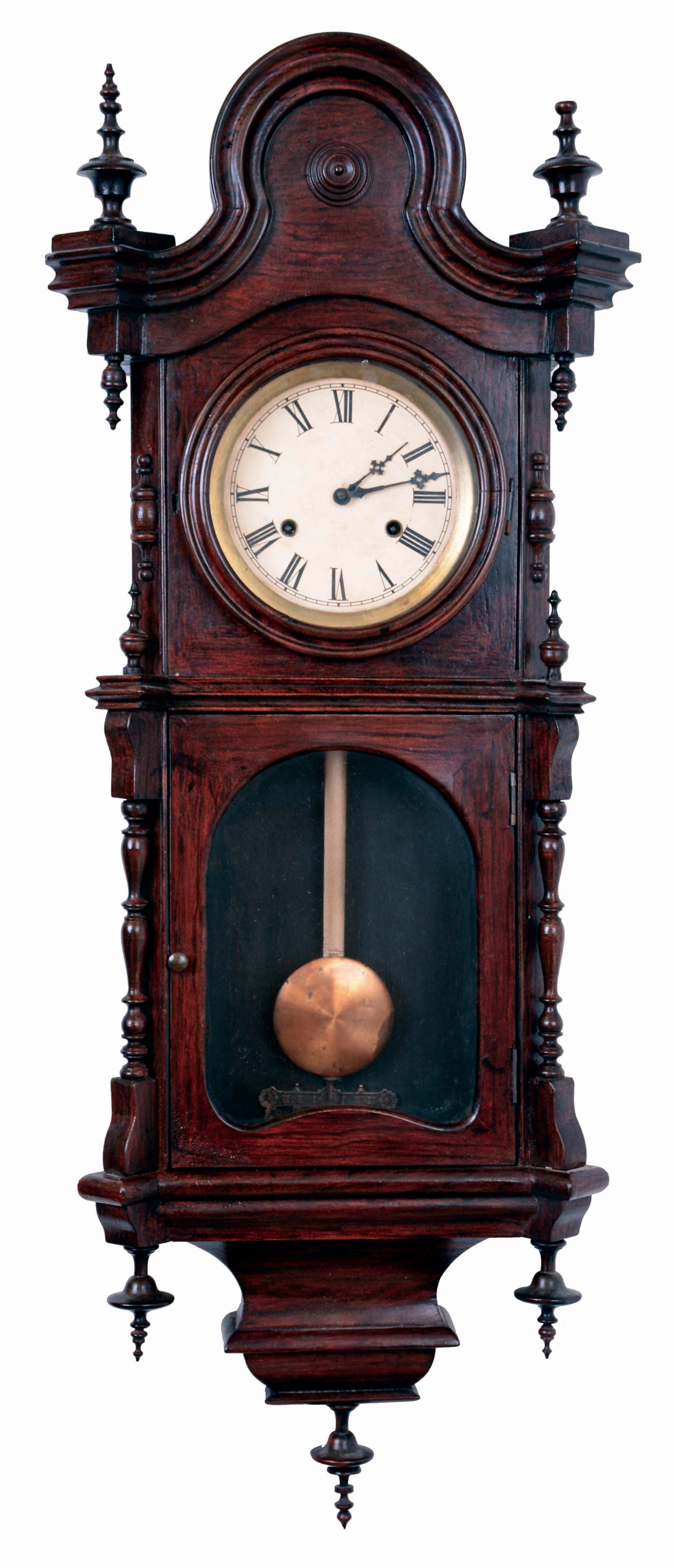 Welch, Spring &amp; Co., Forestville, Conn., "Regulator No. 4" hanging clock in a walnut case with a spring driven, double wind 30 day timepiece movement, c1874. — Antique Clocks Price Guide