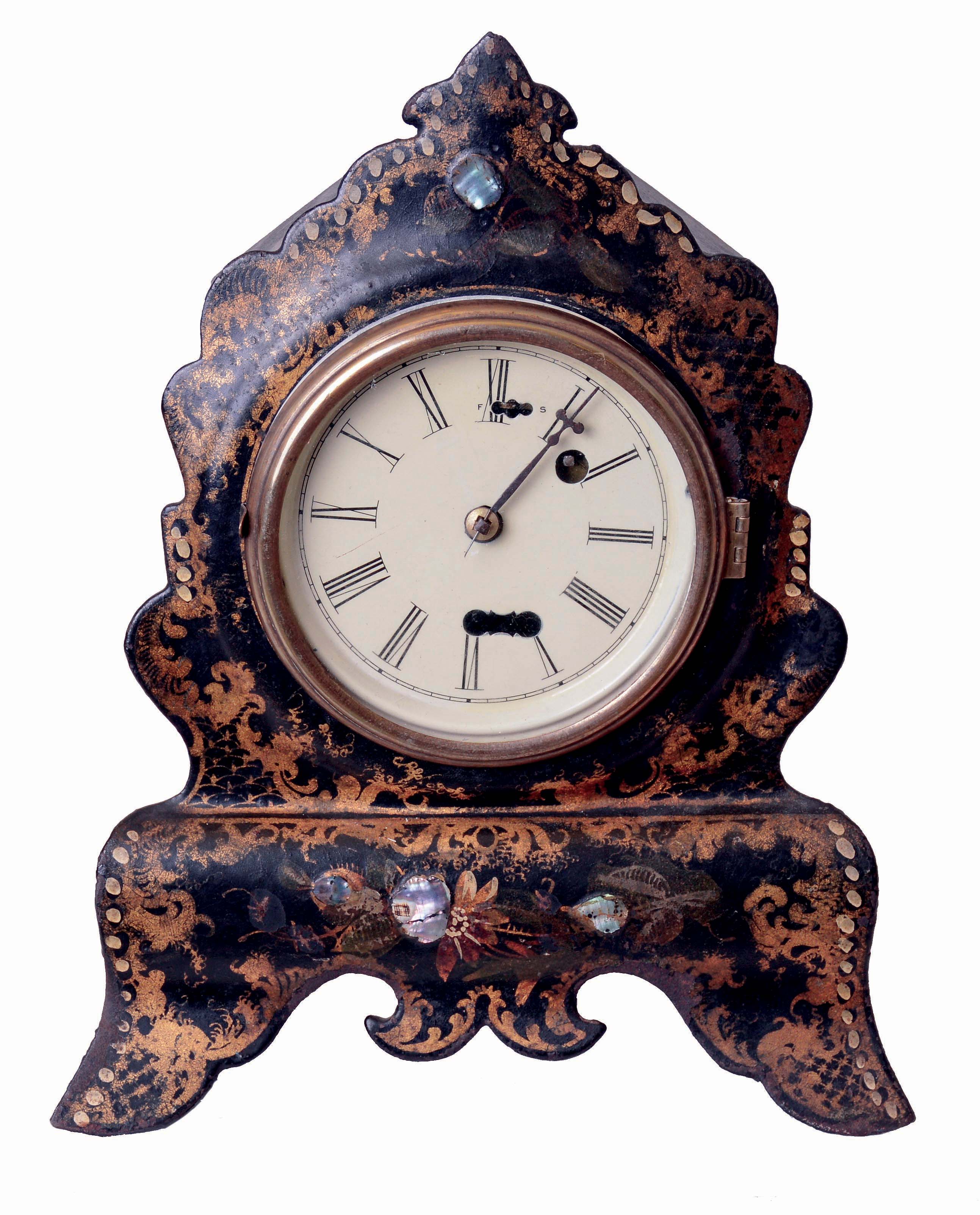 Terryville Manufacturing Co., Terryville, Conn. Iron Front shelf clock. 30 hours, spring driven, time only movement with Silas B. Terry's patented torsion bar escapement, c1853. — Antique Clocks Price Guide
