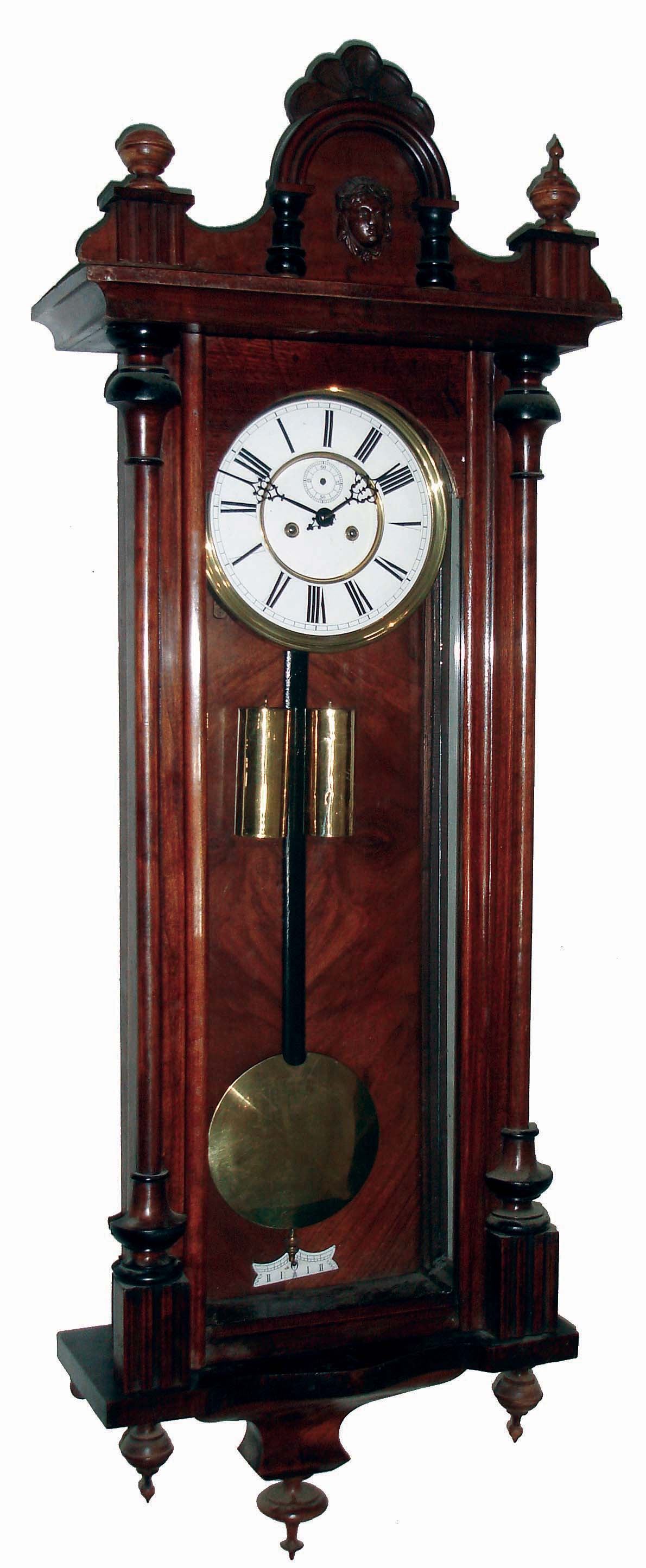 Clocks- 3 (Three) German walnut 2 weight, 8 days, Vienna regulator wall clocks, 2 are by Gustav Becker, c1900 — Antique Clocks Price Guide