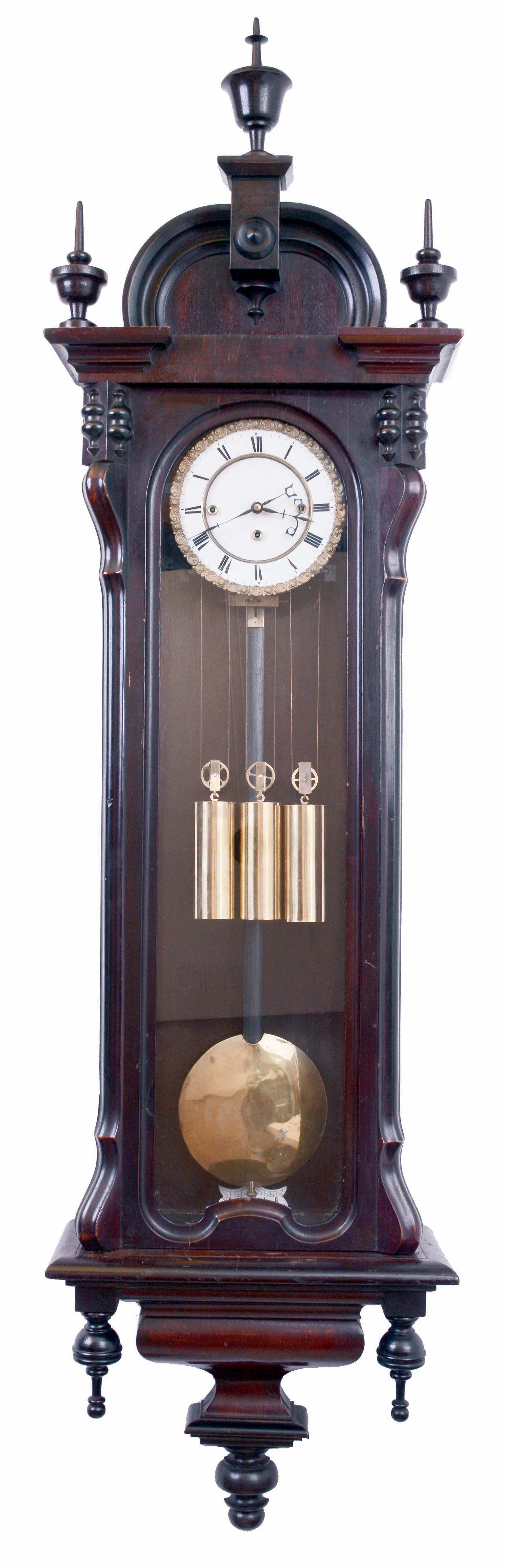 Austria, 3-weight Grand Sonnerie wall clock, 8 days duration, in a longer, 72-beat/min case, with a cast bezel, c1850, with restorations. — Antique Clocks Price Guide