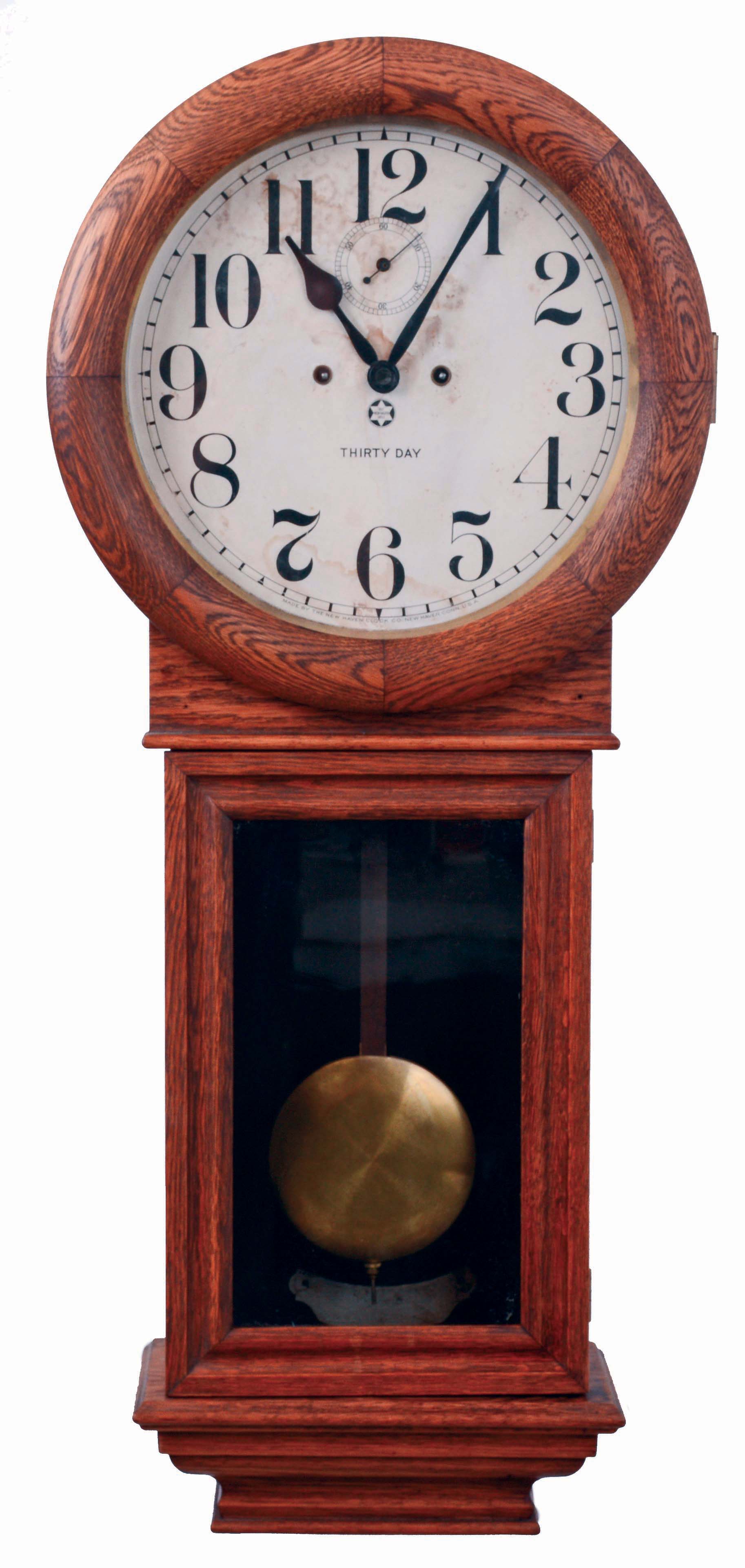 New Haven Clock Co., New Haven, Conn., "Saturn", 30 day, spring driven brass movement wall timepiece, c1911 — Antique Clocks Price Guide