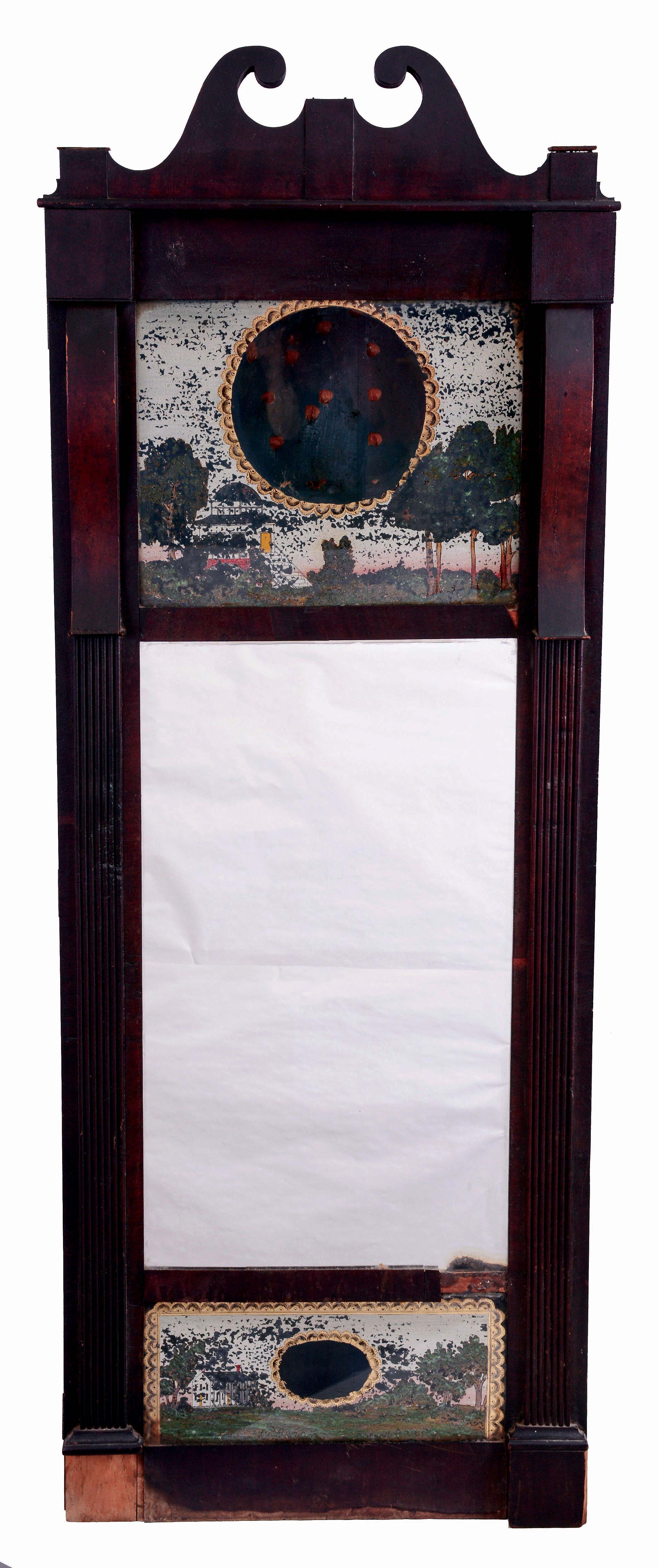 Ives, Roberts &amp; Co., or Thomas Barnes &amp; Co., Bristol, Conn., "Irish Pattern" looking glass wall clock (case only), c1817 — Antique Clocks Price Guide