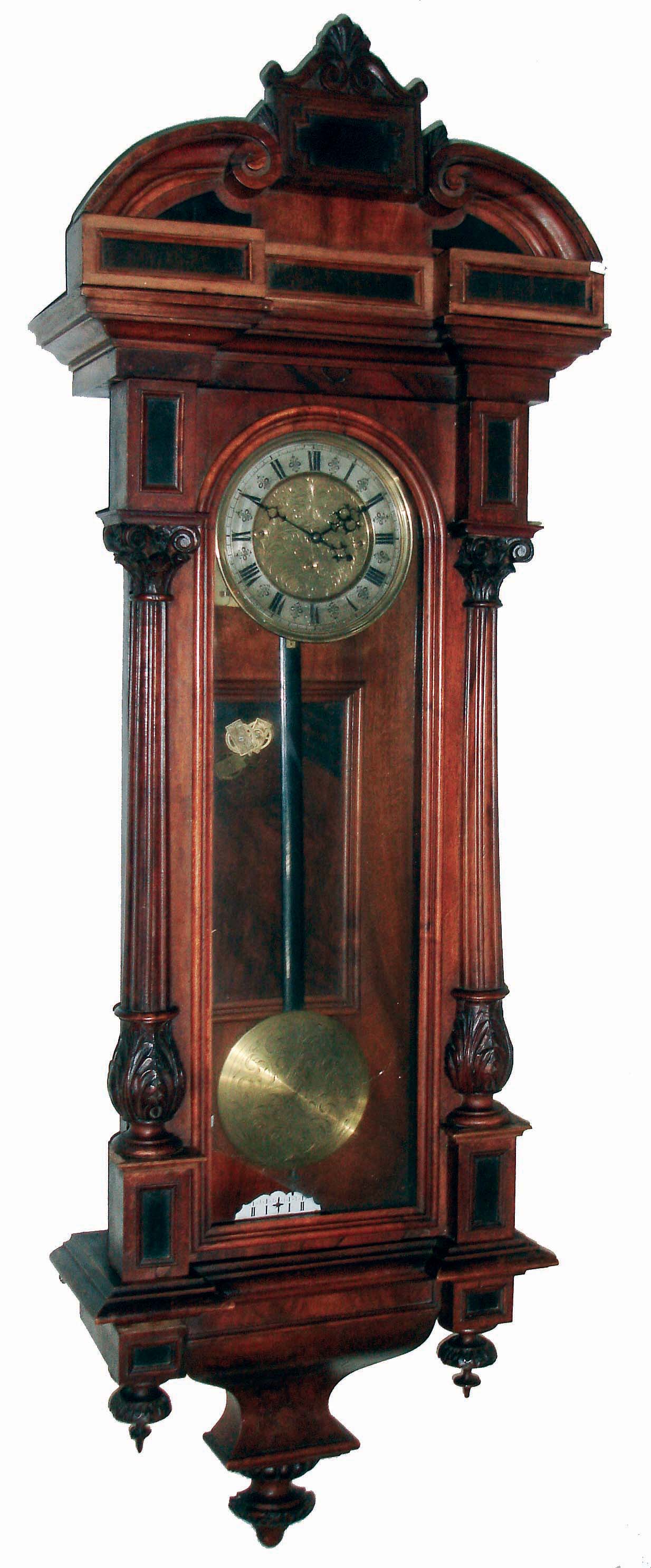 Clocks- 2 (Two) 3-weight walnut Vienna regulator, 8 day wall clocks, plus one extra 3-train movement, c1890 — Antique Clocks Price Guide