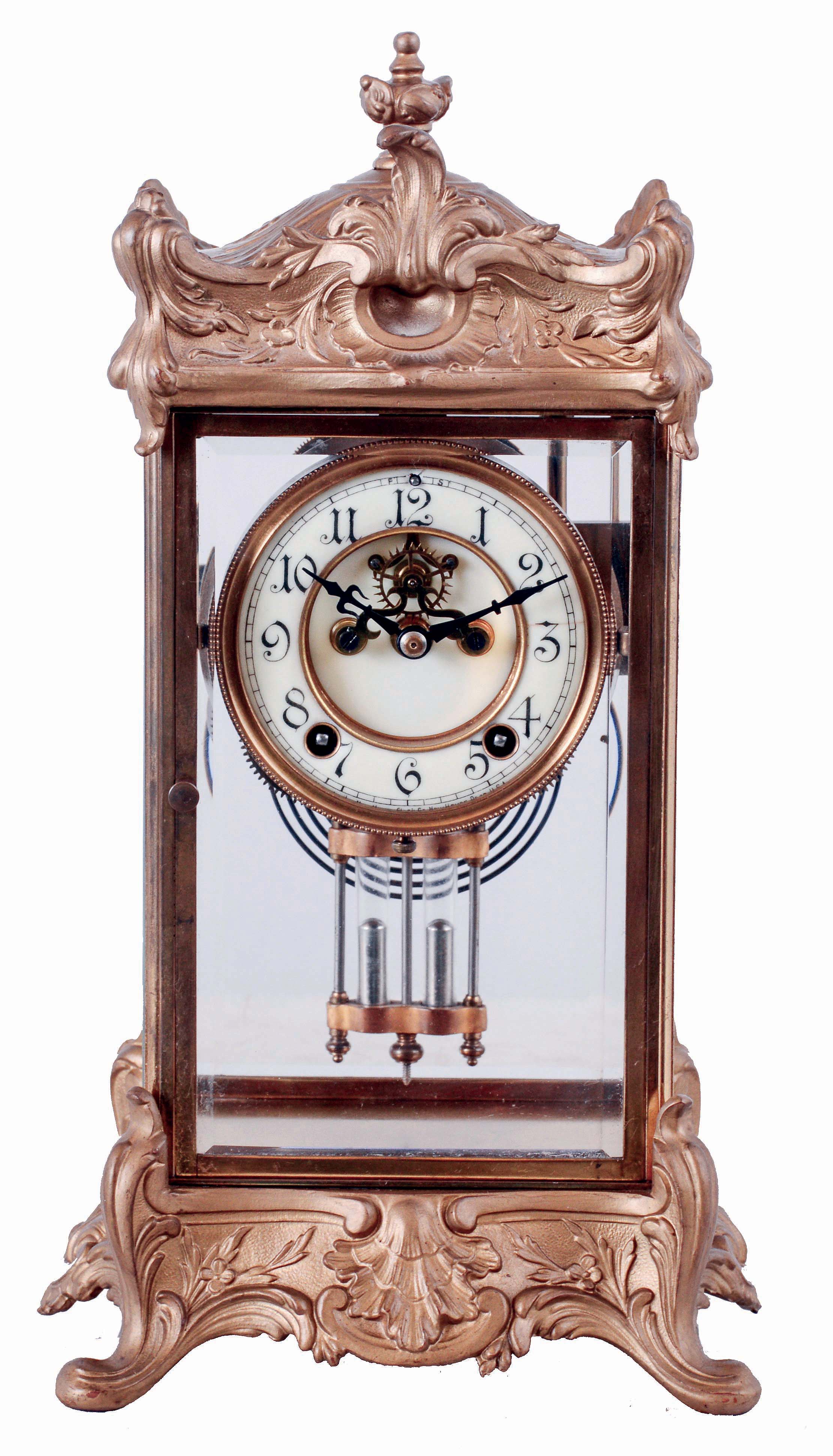 New Haven Clock Co., New Haven, Conn., "Thoreau" crystal regulator shelf clock with a spring driven, 8 days, time and hour/half-hour strike movement, c1911. — Antique Clocks Price Guide
