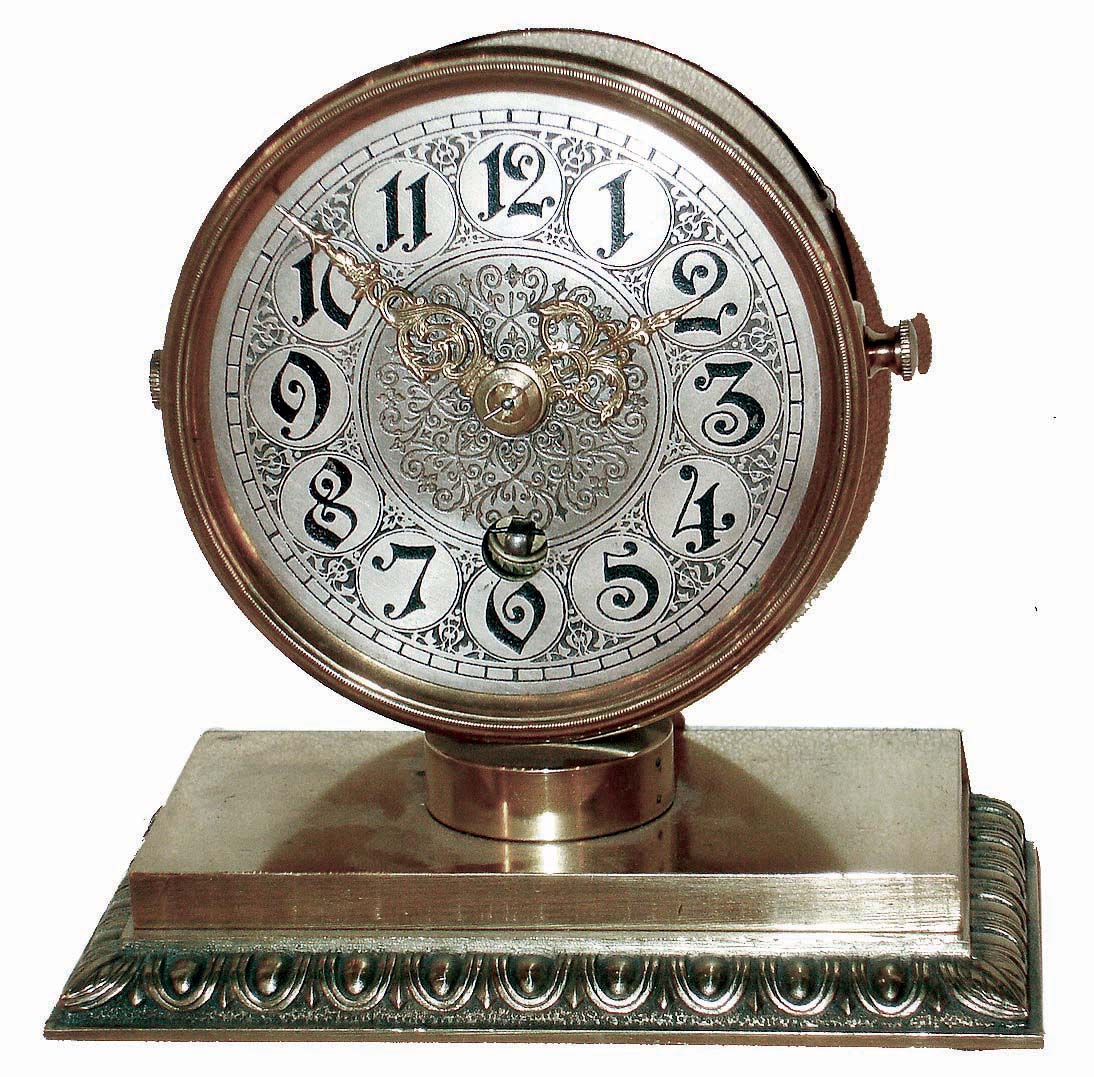 Lenzkirch, Germany, heavy brass time only, 8 days, swivel-head desk clock, "1 million 34073", 1903 — Antique Clocks Price Guide