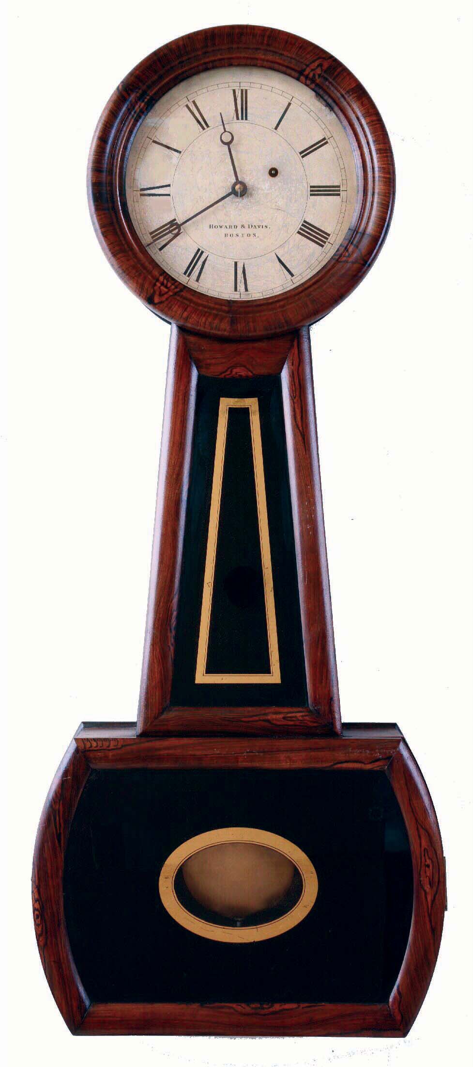 Howard &amp; Davis, Boston, Mass., "No. 3 Regulator" banjo wall clock, in a grained cherry case giving the appearance of rosewood, weight driven, 8 days, c1850. — Antique Clocks Price Guide