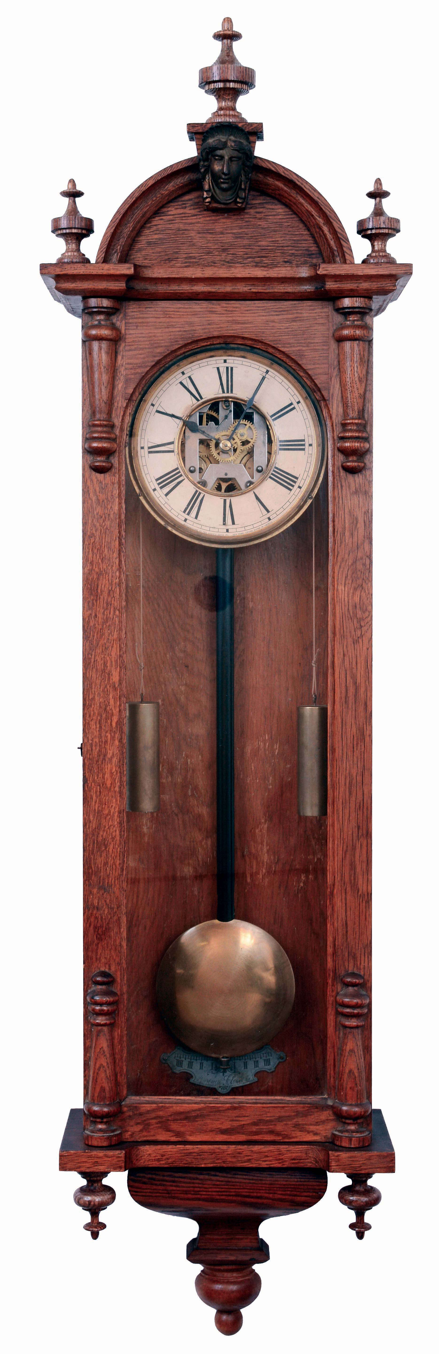 Ansonia Clock Co., Ansonia, Conn., "Capitol", 8 days, 2-weight time only, nickeled brass movement regulator in oak c1901 — Antique Clocks Price Guide
