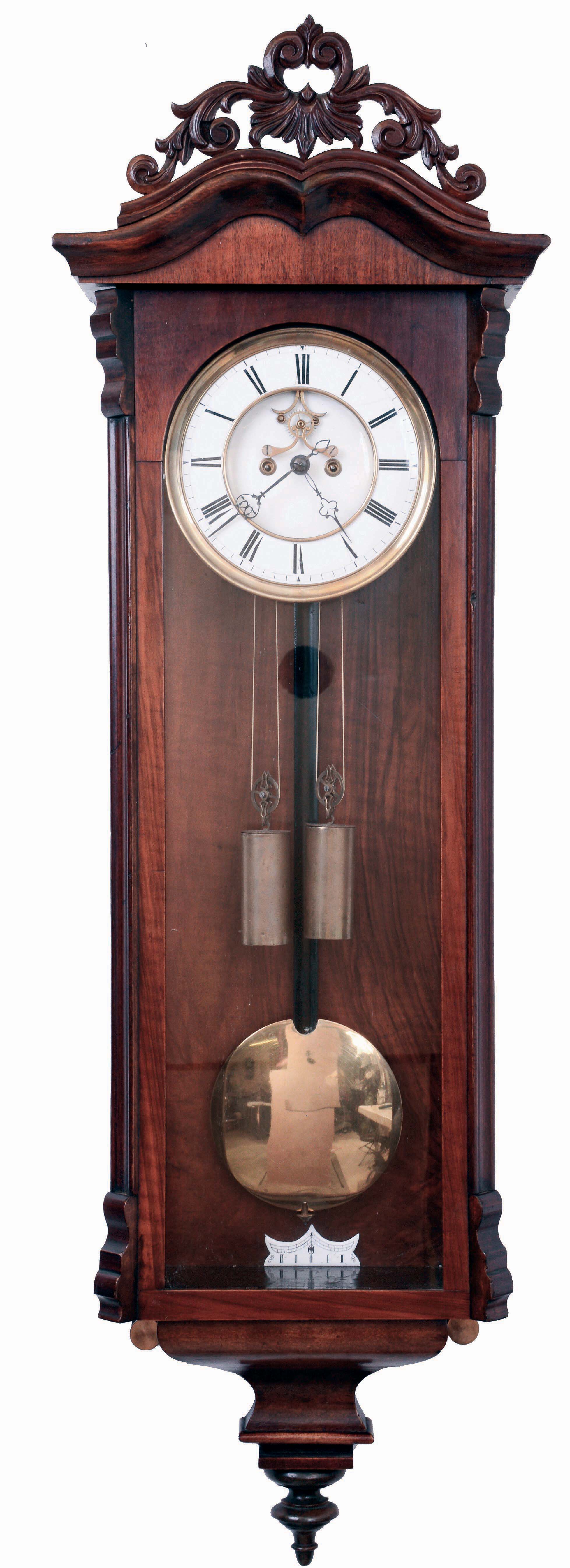 Lenzkirch, Germany, earlier Open Escapement, "Vienna Regulator", in a slender mahogany case, c1857, serial #34085 — Antique Clocks Price Guide