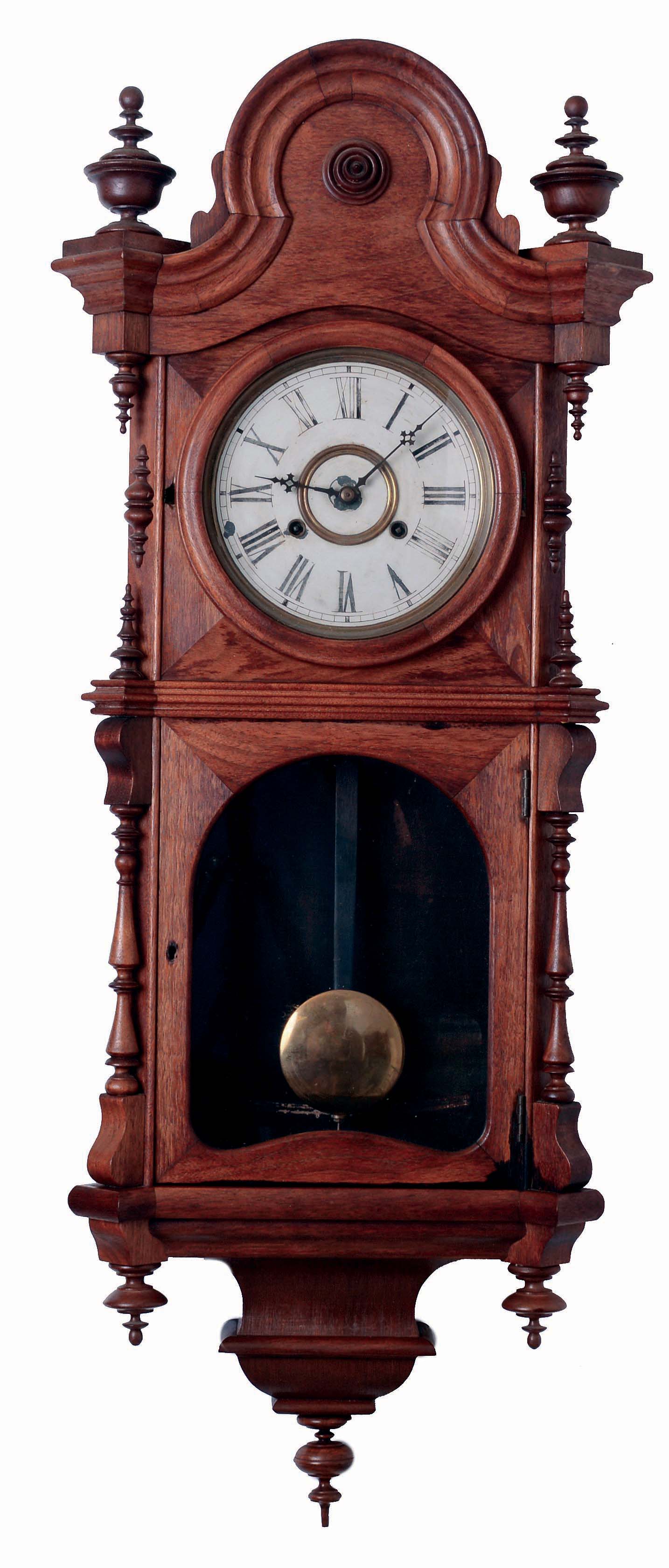 Welch, Spring &amp; Co., Forestville, Conn., "Regulator No. 4", 8 days, spring driven brass movement wall timepiece, c1880 — Antique Clocks Price Guide