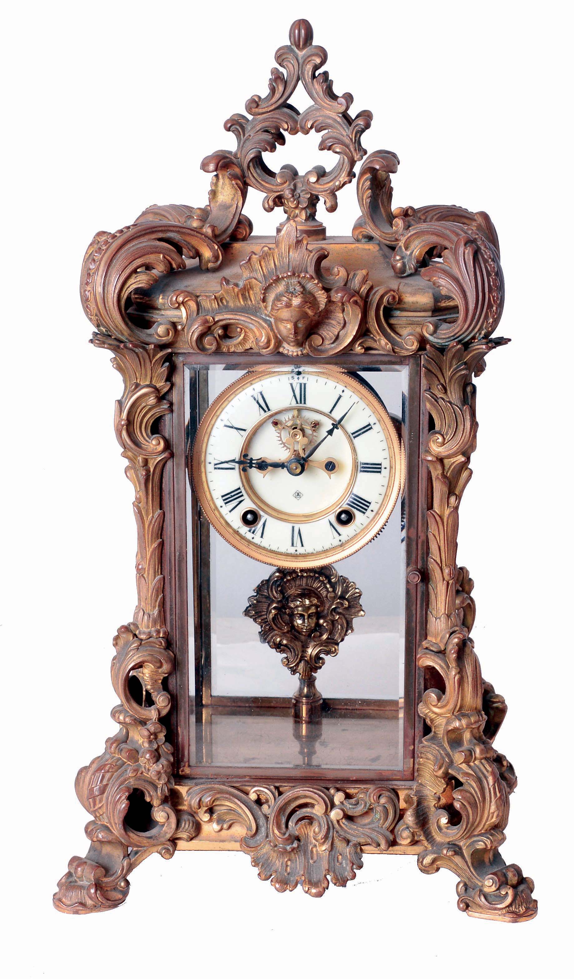 Ansonia Clock Co., New York, NY, "Apex", 8 days, time and strike, spring driven brass movement crystal regulator mantel clock, c1905 — Antique Clocks Price Guide