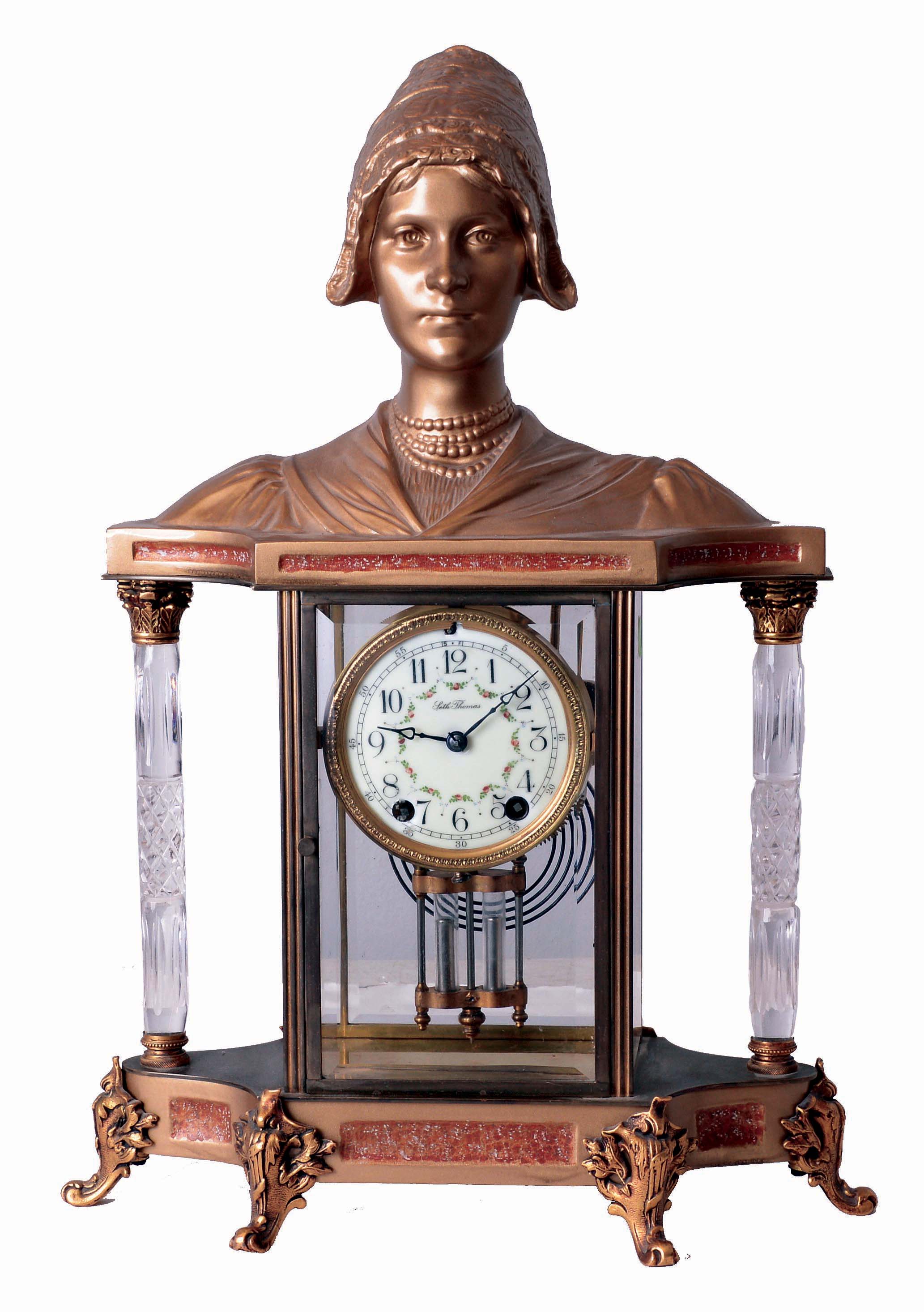 Seth Thomas Clock Co., Thomaston, Conn., "Empire No. 32", 8 days, time and strike, spring driven brass movement crystal regulator, c1909. — Antique Clocks Price Guide