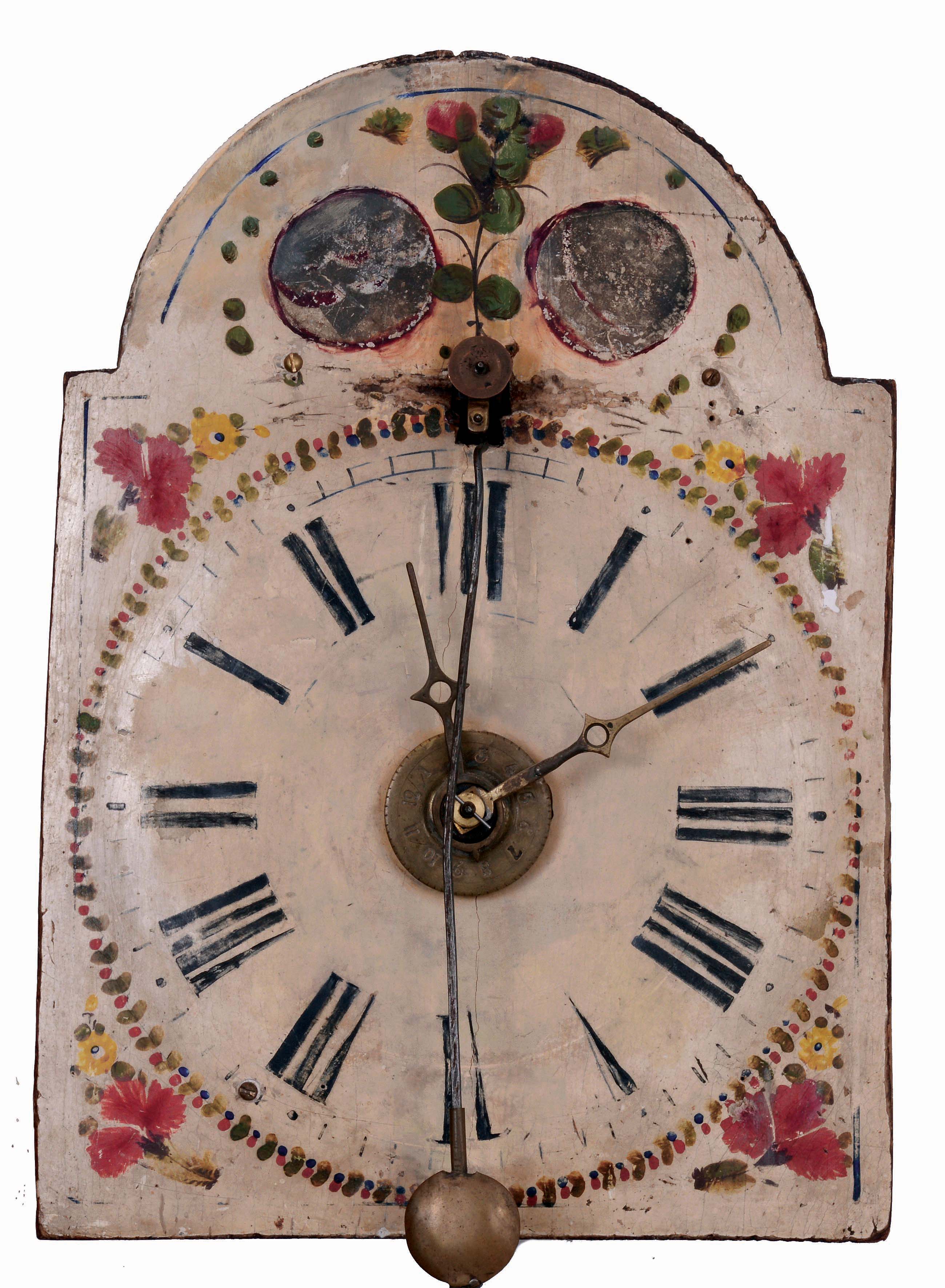 German, Black Forest, wooden works, "Wizzer", time, strike and alarm dial clock, front hung pendulum with double escape wheels, c1860 — Antique Clocks Price Guide