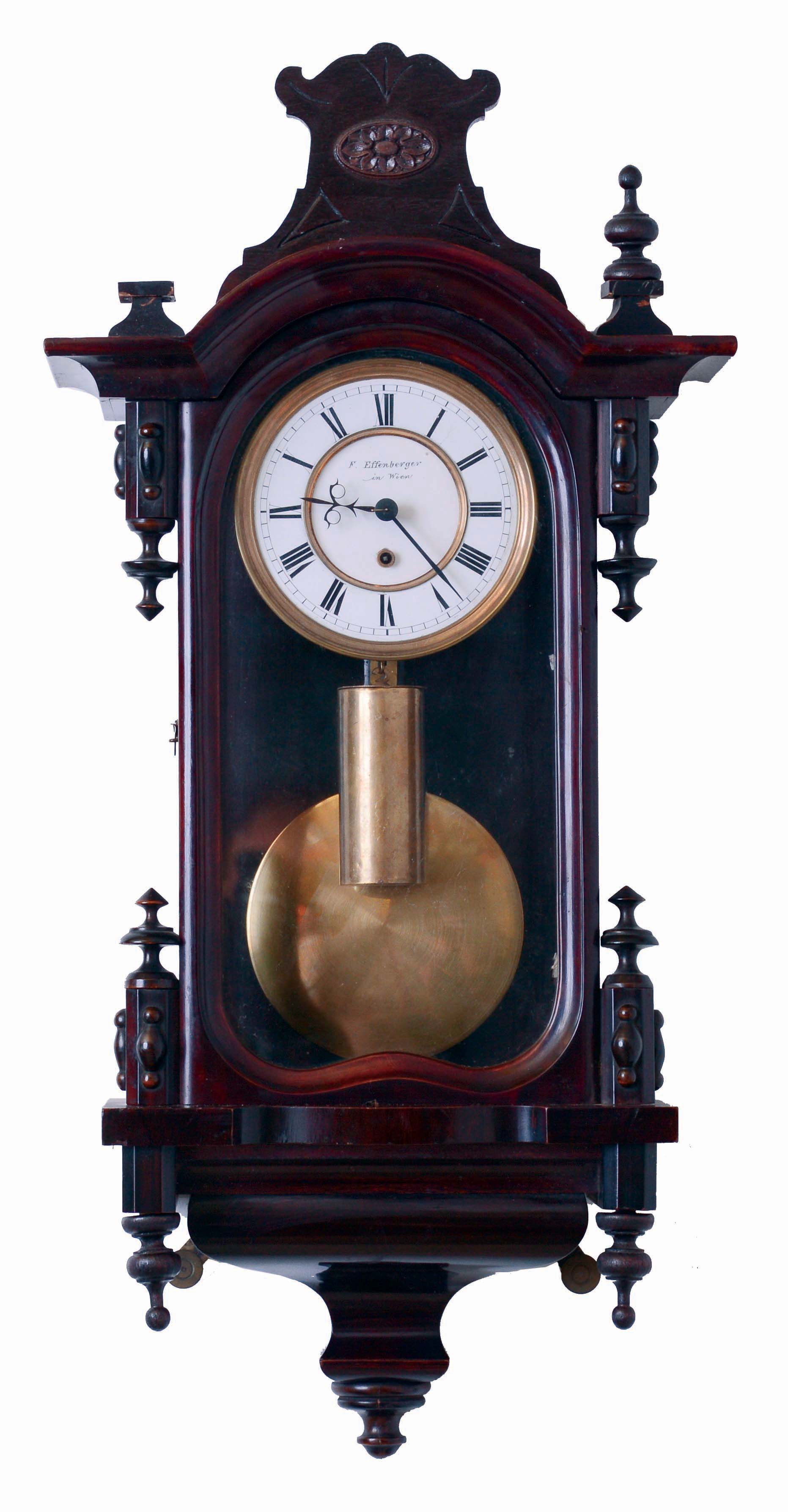 Austrian, Schonberger in Wien, small Vienna timepiece, 1-wt with 5" dial, the case with dark mahogany finish, 8 days, c1870 — Antique Clocks Price Guide