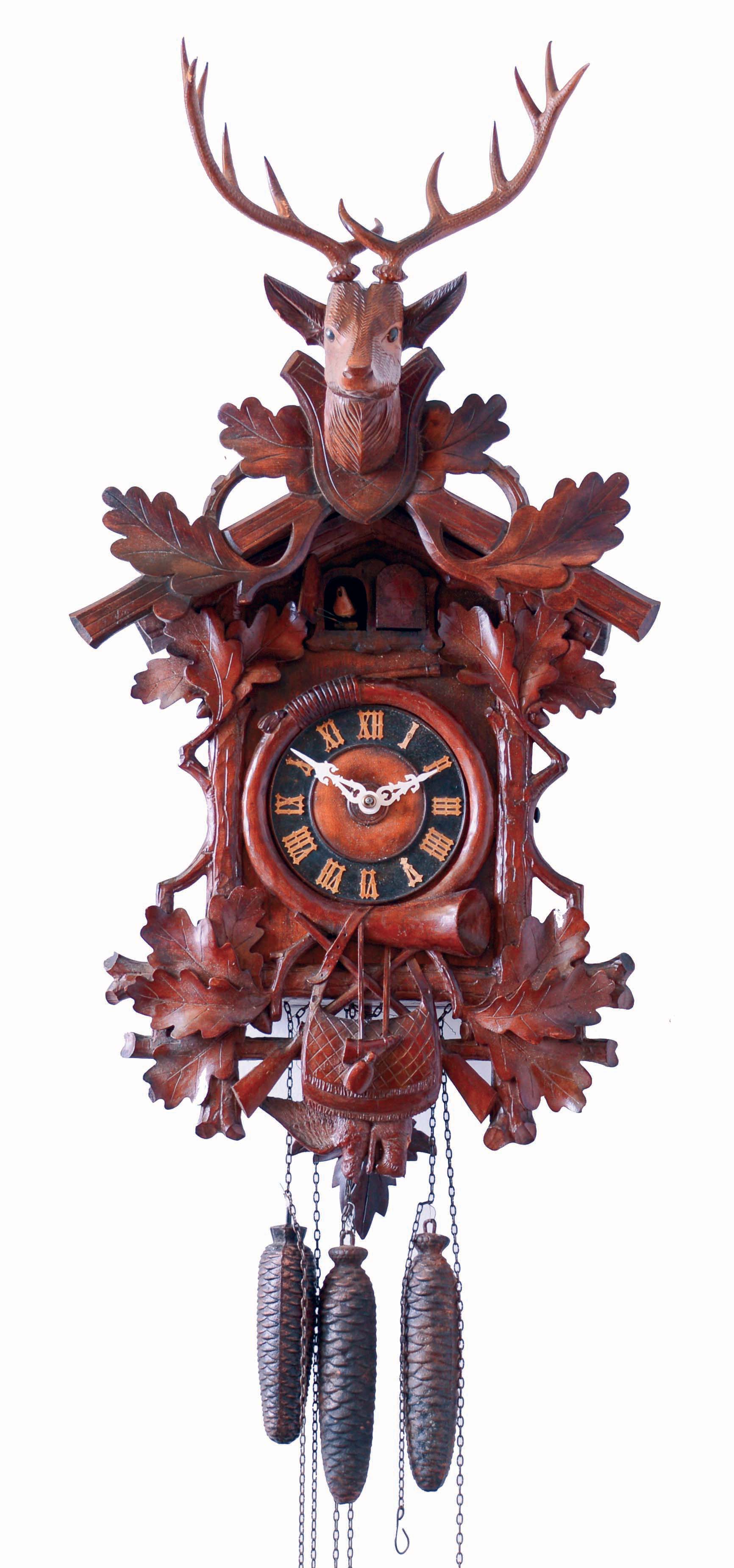 German, for Breitinger &amp; Sons, Philadelphia, large cuckoo and quail 3-weight, 30 hours, carved walnut wall clock, wood-plate movement, c1870 — Antique Clocks Price Guide