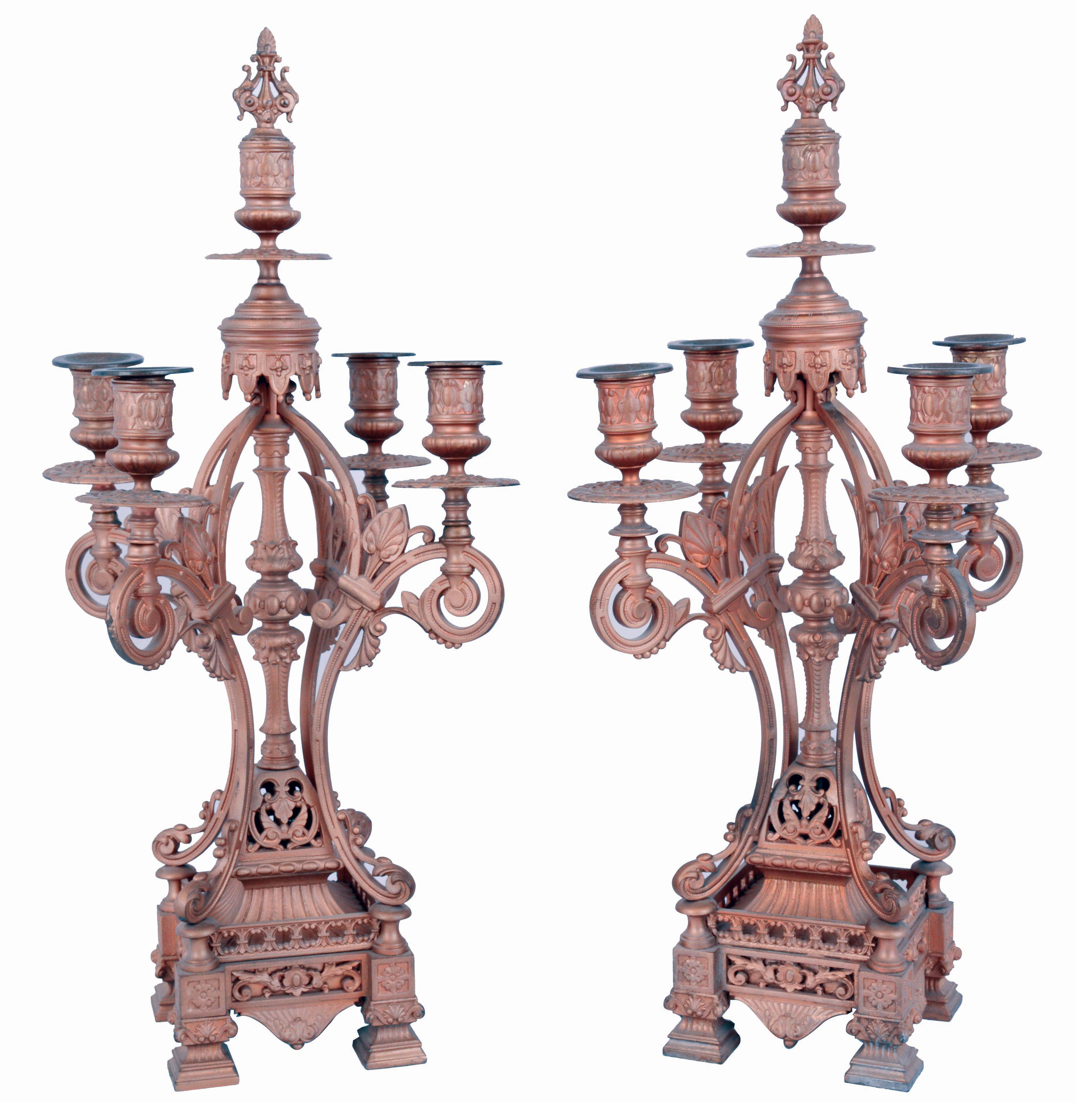 Ansonia Candelabra No. 1066, gilt finished and holding four candles, showing Eastlake influence, c1890 — Antique Clocks Price Guide