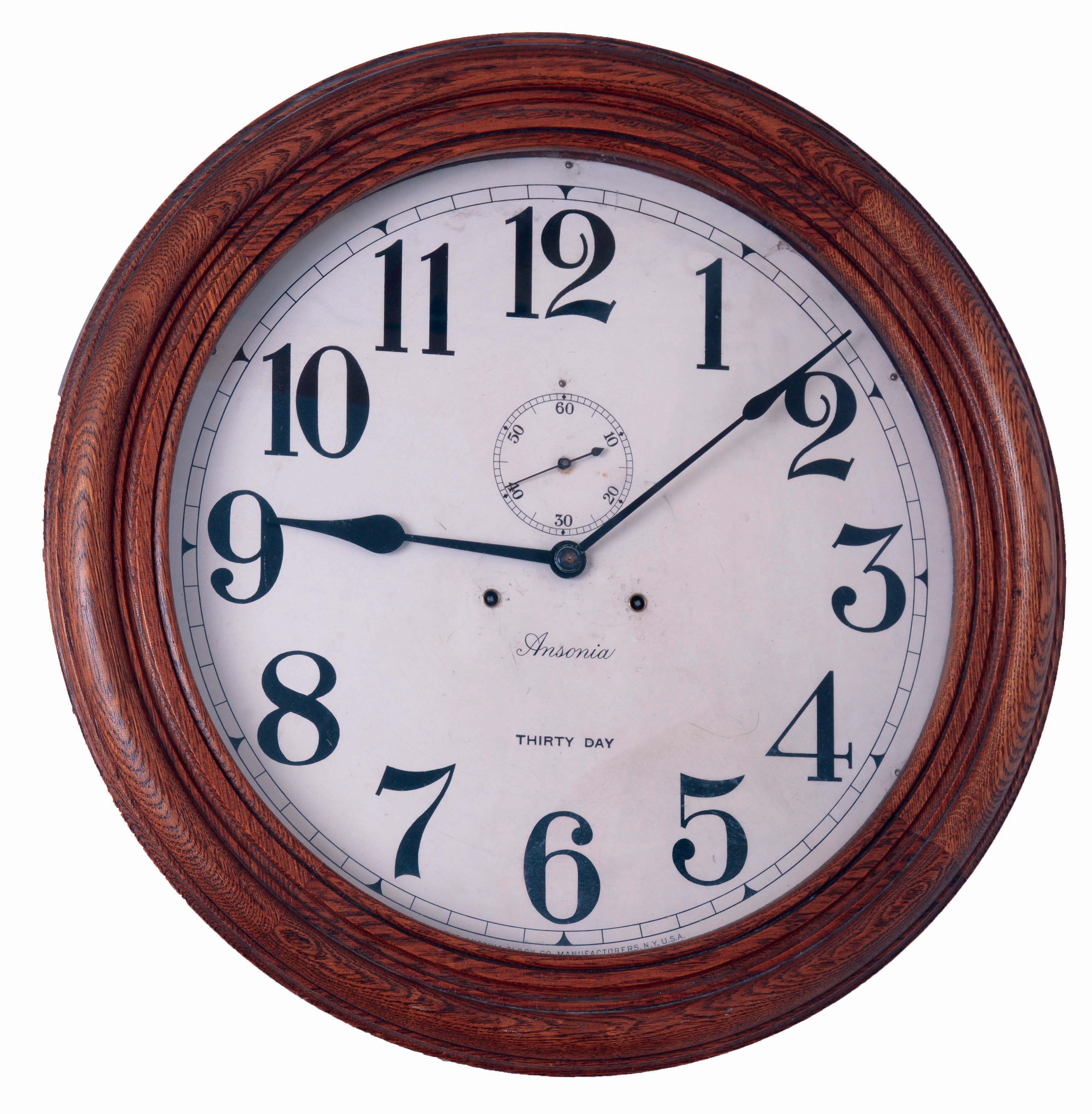 Ansonia Clock Co., New York, NY, "Gallery No. 1", 30 day spring driven brass movement gallery wall timepiece, c1914 — Antique Clocks Price Guide