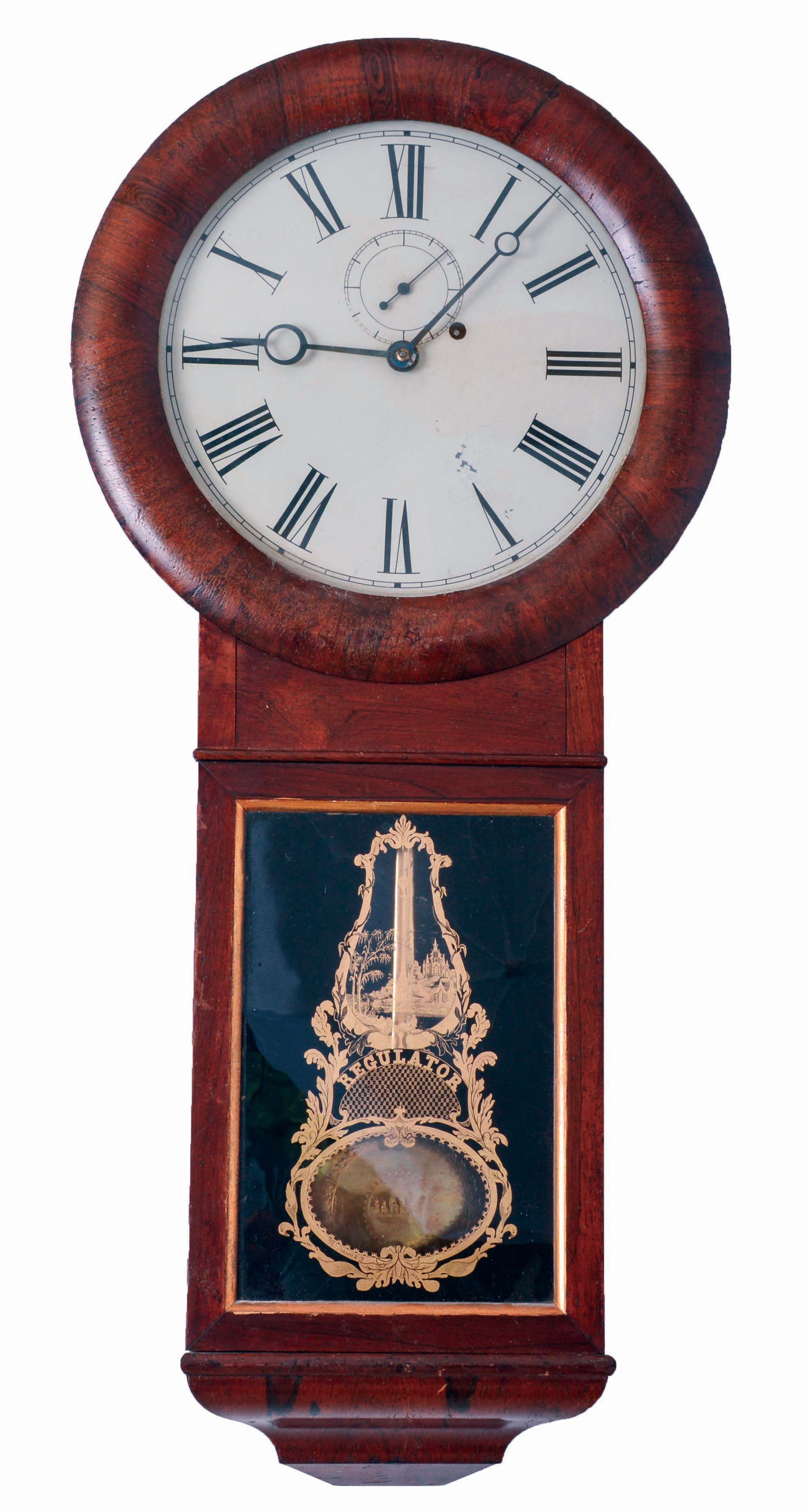 Seth Thomas Clock Co., Plymouth Hollow, Conn., "Regulator No. 1" wall clock in a rosewood case, with an 8 days, weight driven timepiece movement, c1862. — Antique Clocks Price Guide