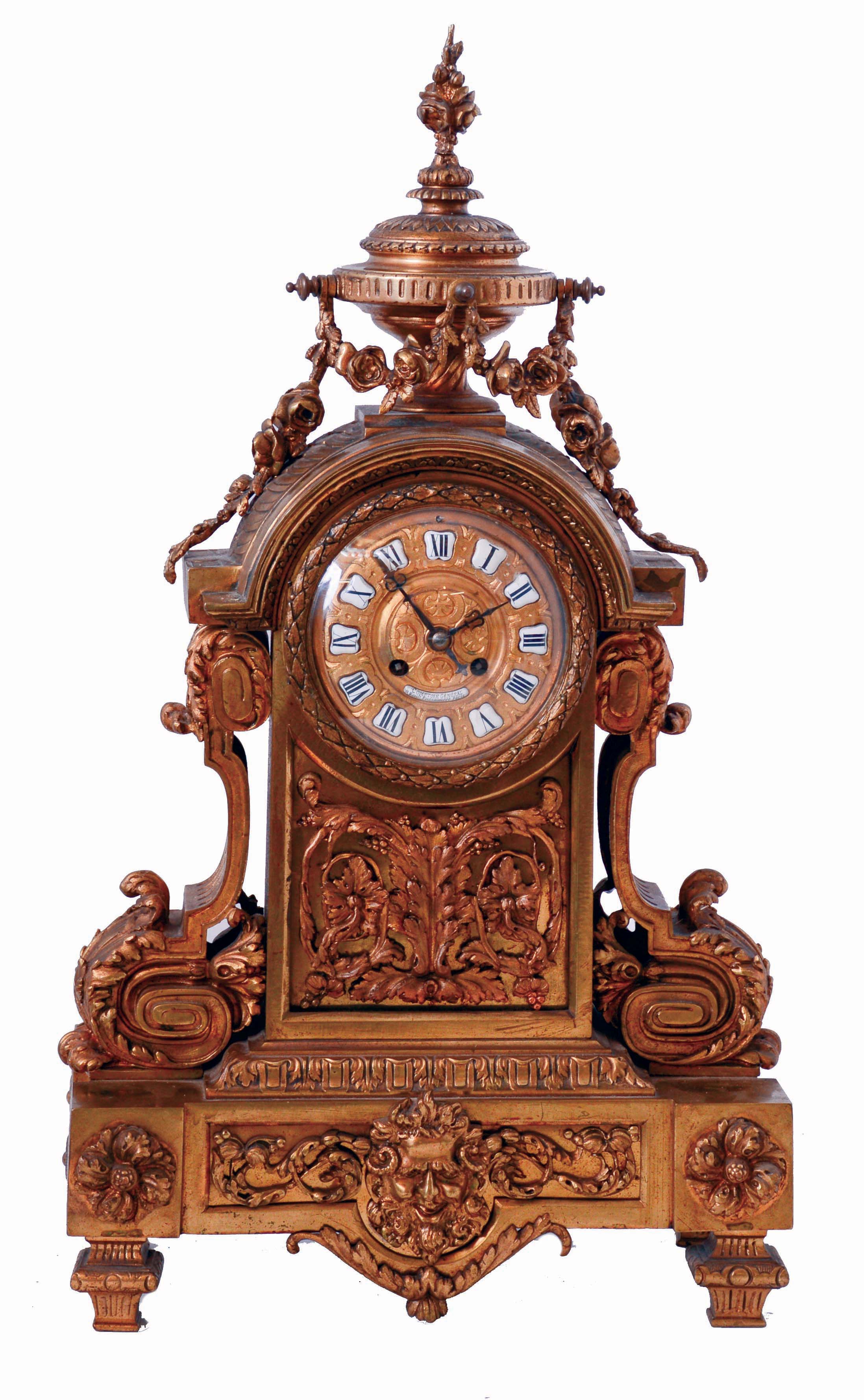 Comptoir General, 9 Boul. Poissonniere, Paris, large cast brass mantel clock, 8 days movement with count wheel and bell striking, c1880 — Antique Clocks Price Guide