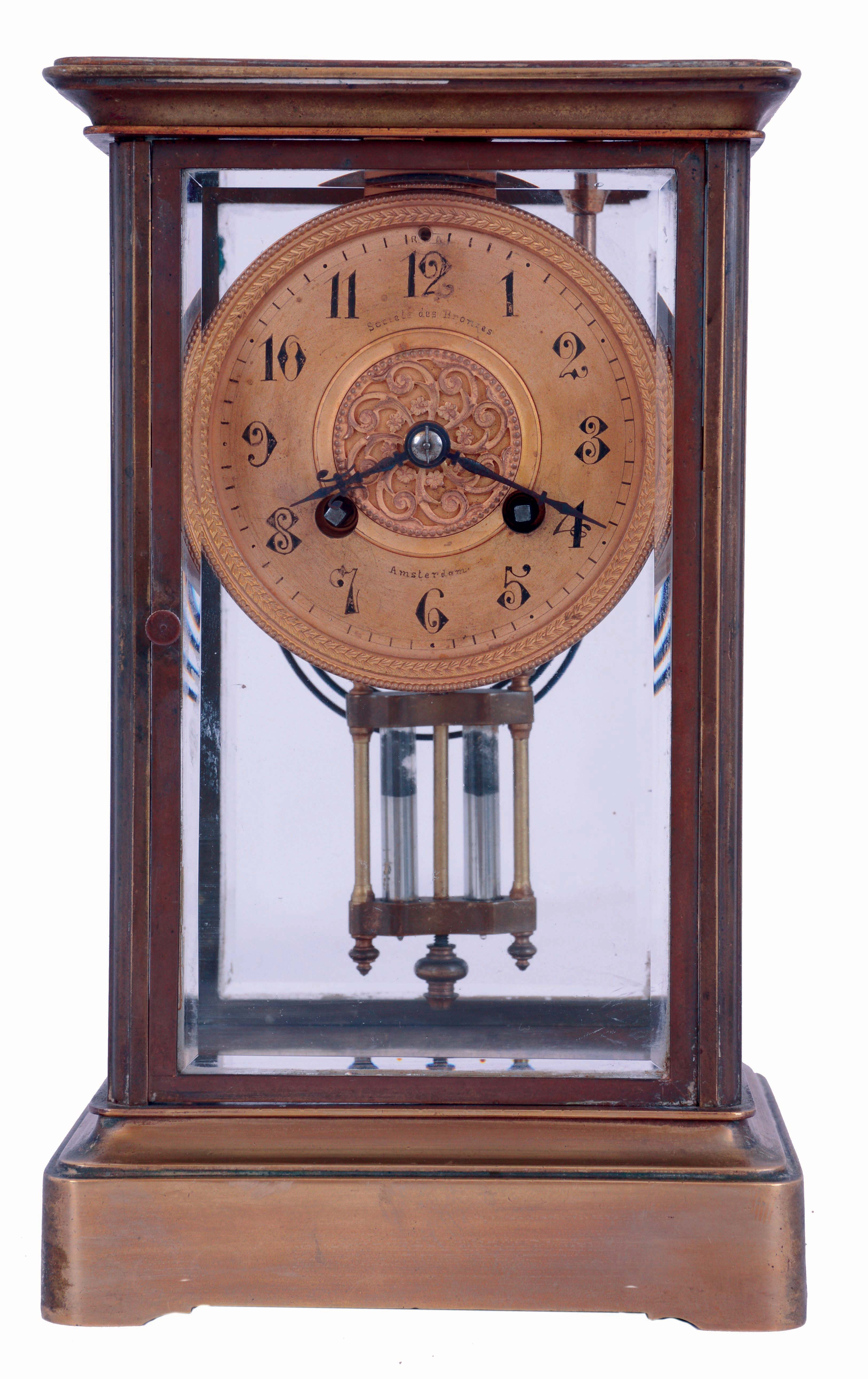 French, Marti &amp; Cie, 8 days, time and strike, spring driven brass movement crystal regulator mantel clock, c1900 — Antique Clocks Price Guide