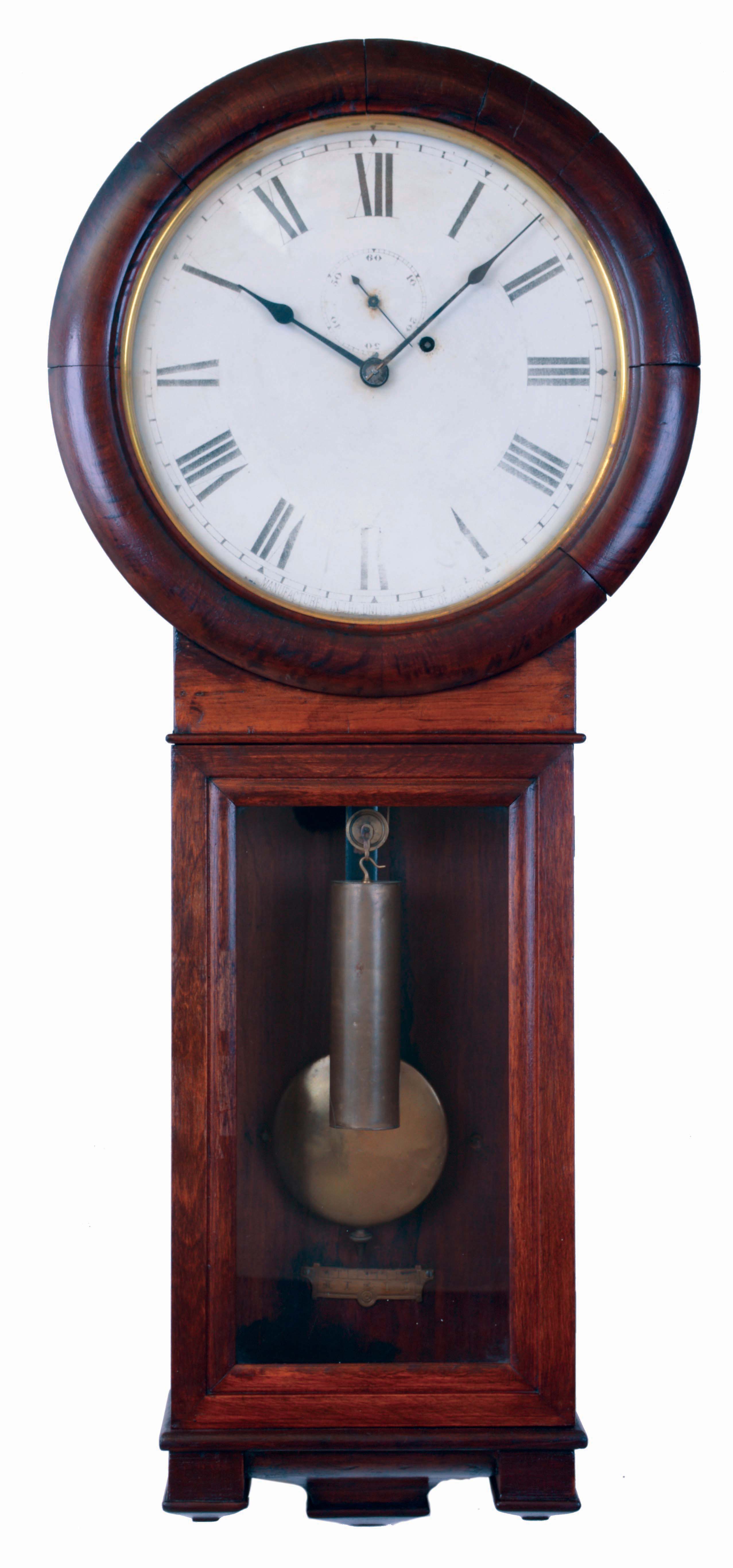 Seth Thomas Clock Co., Thomaston, Conn., "Regulator No. 2" mahogany time only weight driven wall clock, date-coded 1900 on rear — Antique Clocks Price Guide