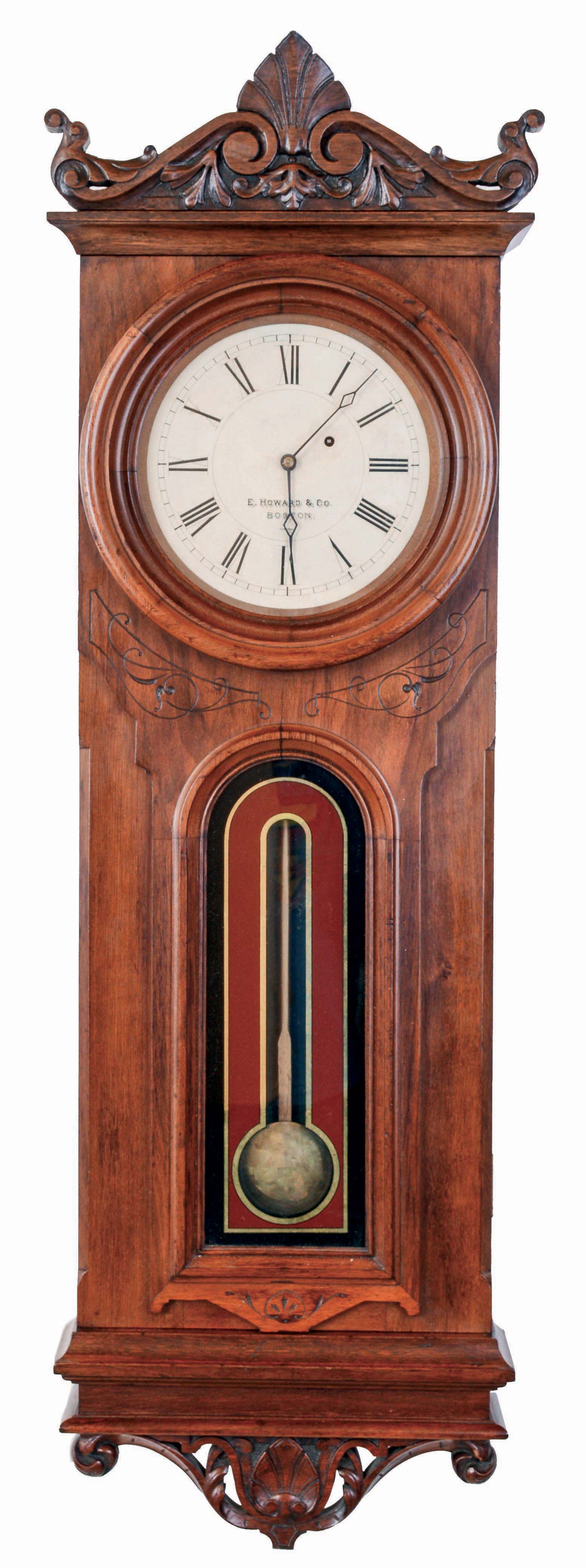 E. Howard &amp; Co., Boston, Mass., "No. 41 Regulator" 8 days, weight driven brass movement wall timepiece, c1874 — Antique Clocks Price Guide