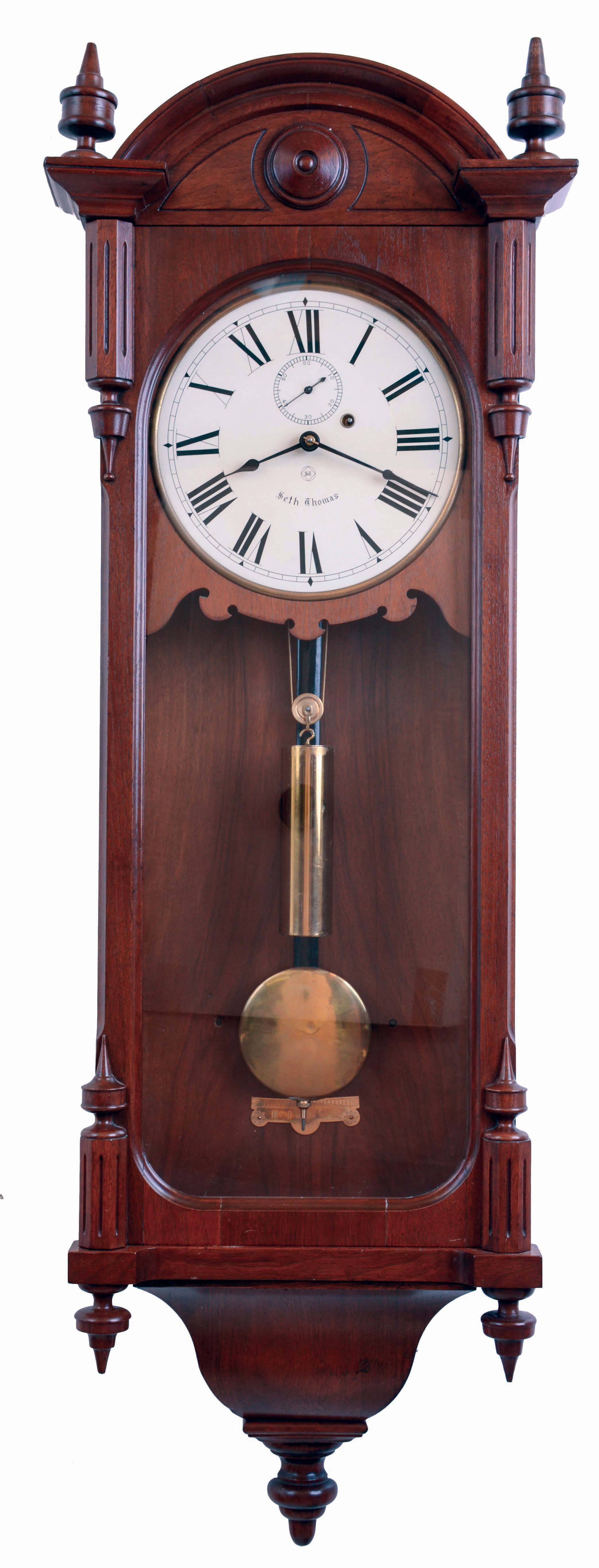 Seth Thomas Clock Co., Thomaston, Conn., "Regulator No. 6", 8 days, weight driven brass movement wall regulator, c1880 — Antique Clocks Price Guide