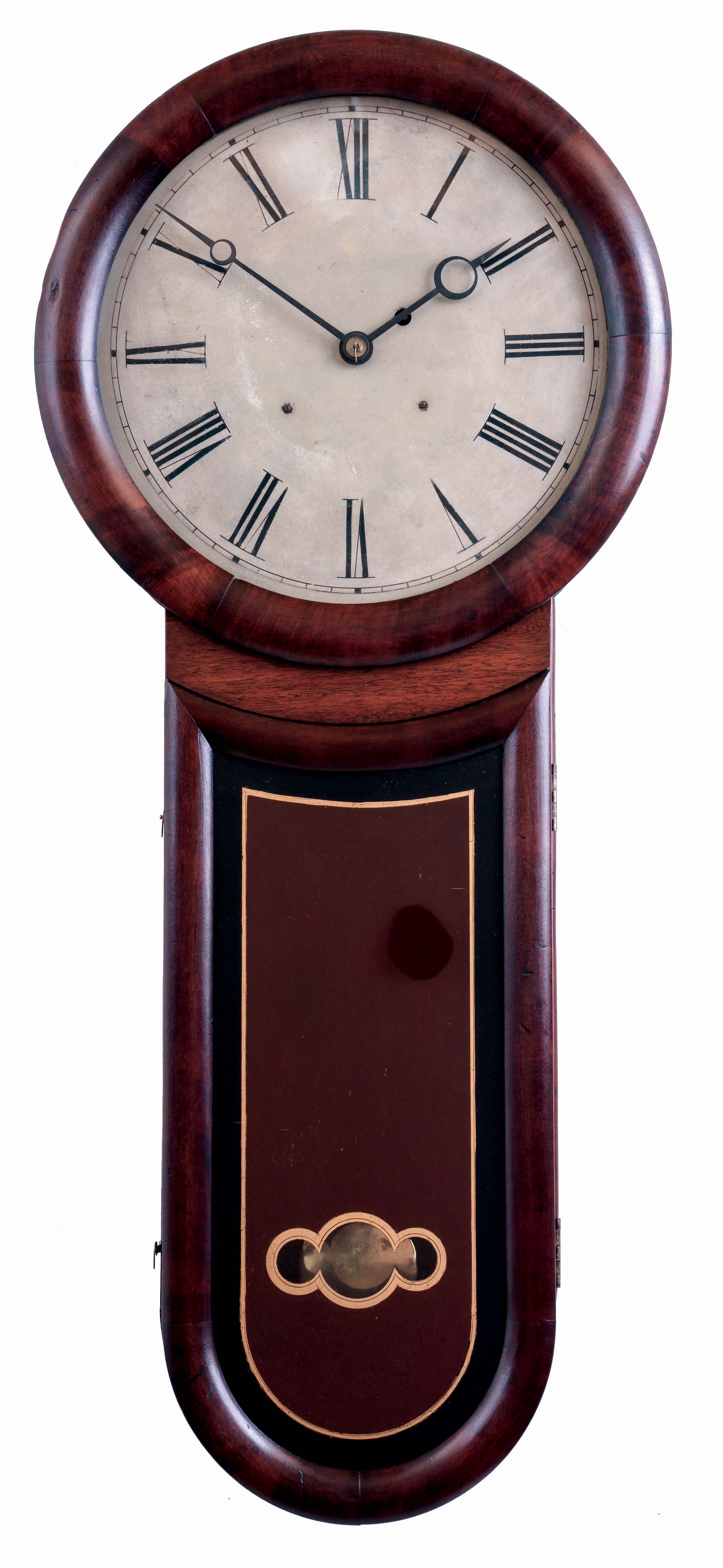 Williams &amp; Hatch, North Attleboro, Mass. 8 days, weight driven brass movement Keyhole wall timepiece, c1867 — Antique Clocks Price Guide
