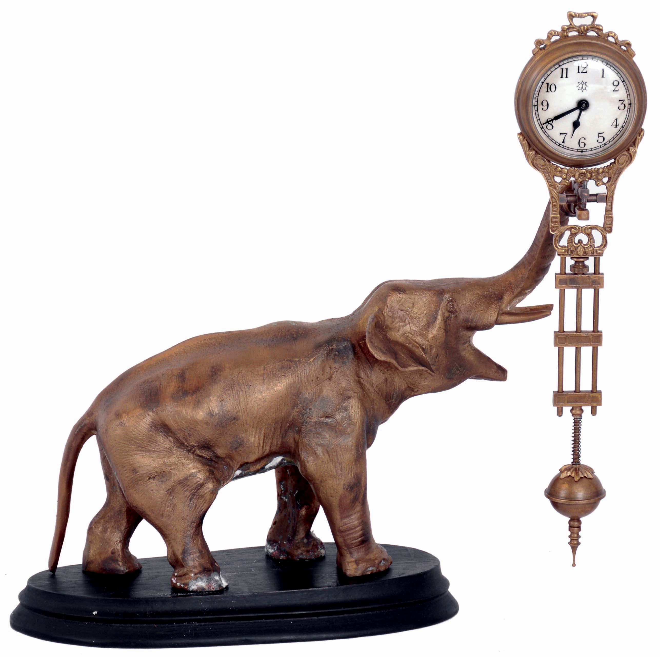 Clocks- 2 (Two) Asian reproductions of Junghans cast metal figure swinging arm, 8 days, clocks: elephant and Diana models, late 20th century — Antique Clocks Price Guide