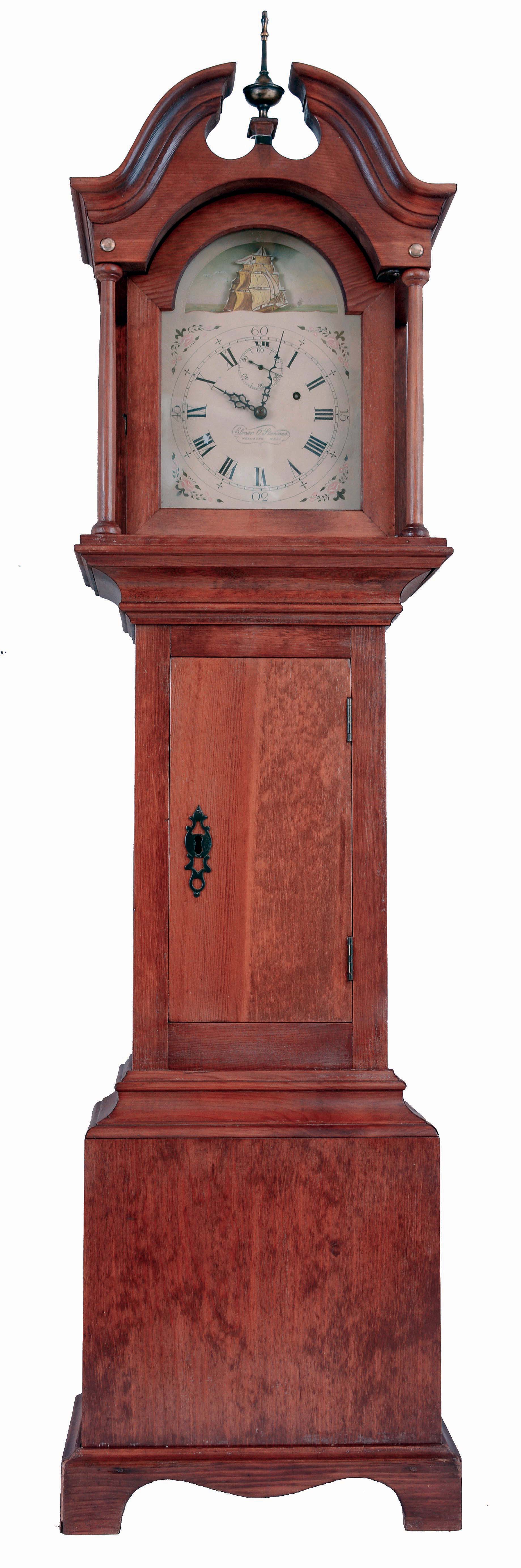 Elmer Stennes, Weymouth, Mass., 8 days, weight driven brass timepiece (only) movement dwarf tall or Grandmother clock with rocking ship, marked No. 7, 1970 — Antique Clocks Price Guide
