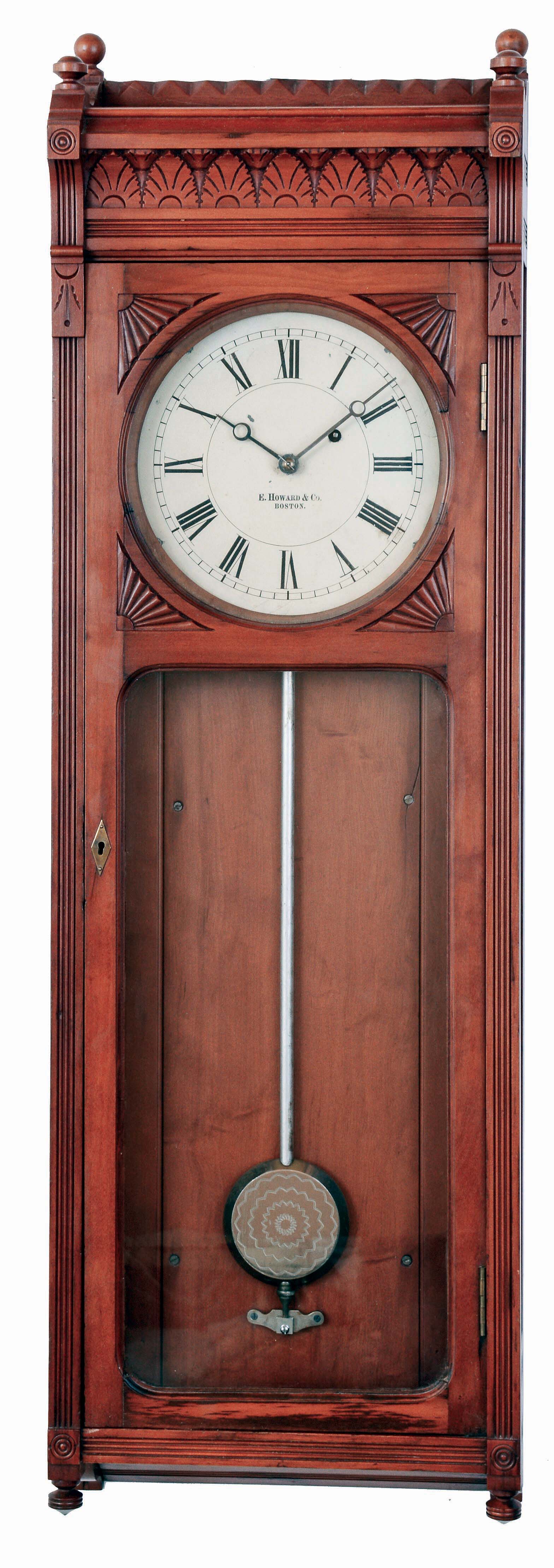 E. Howard &amp; Co., Boston, Mass., "No. 58 Regulator", 8 days, weight driven brass movement wall regulator, c1900 — Antique Clocks Price Guide