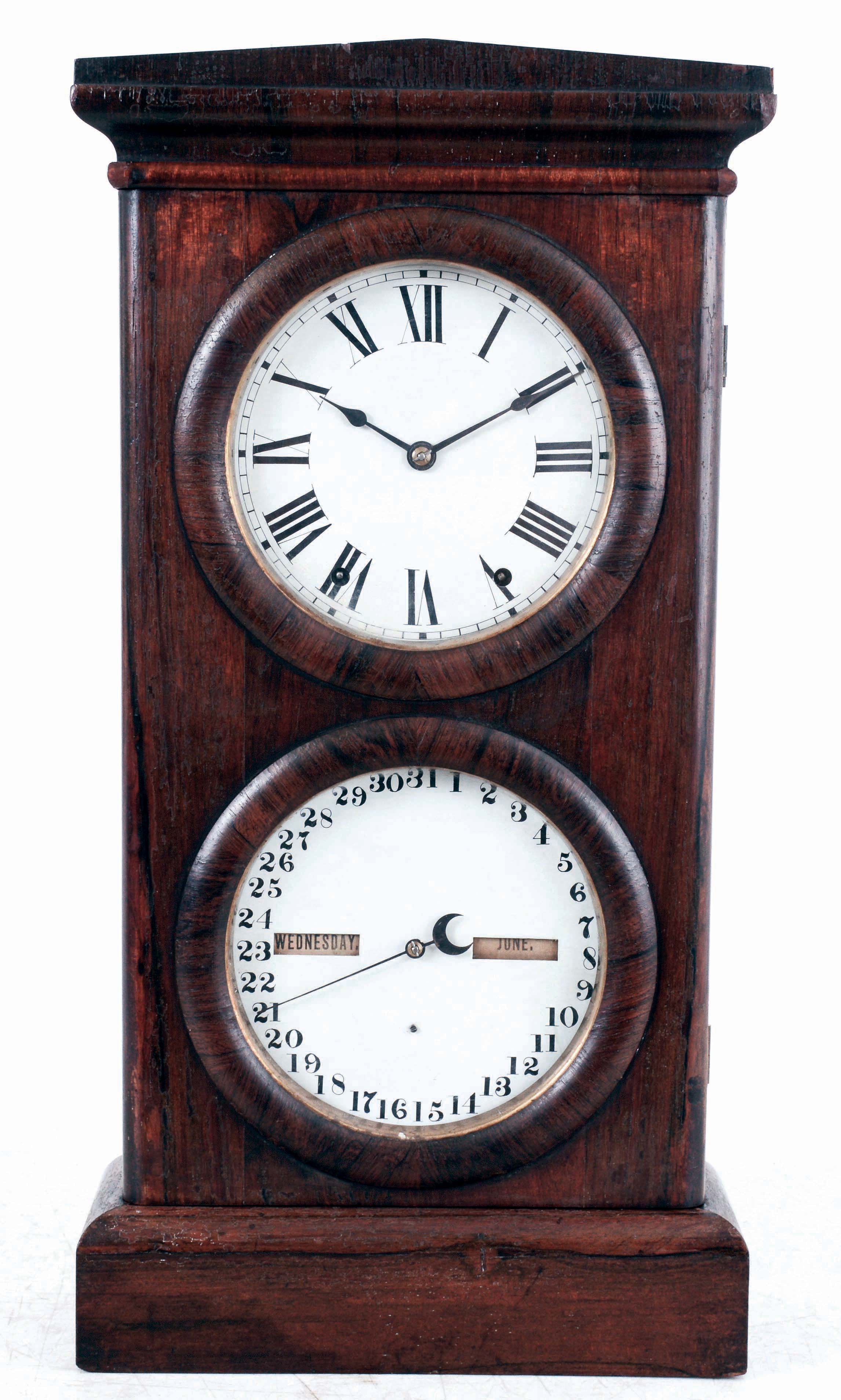 Seth Thomas Clock Co., Thomaston, Conn., "Parlor Calendar No. 3" mantel clock in a rosewood veneered case with a spring driven, 8 days, time &amp; strike movement and a Mix Brothers patented calendar mechanism, c1870. — Antique Clocks Price Guide