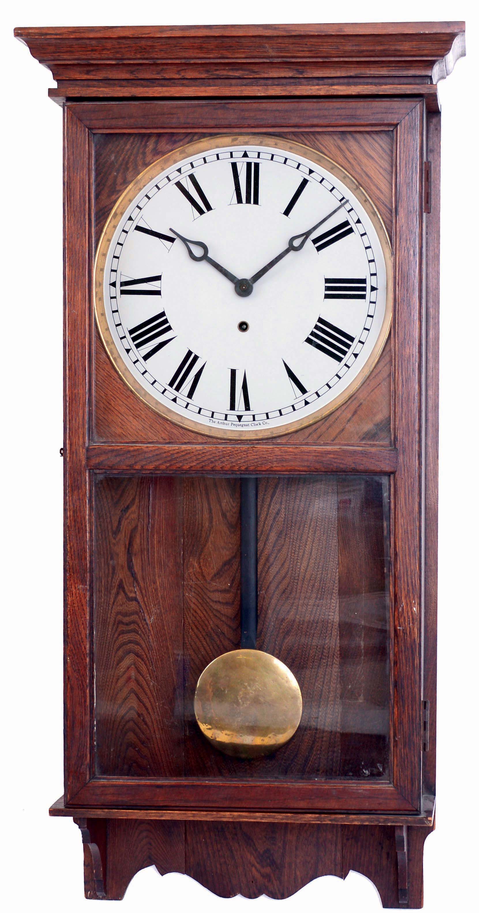 Arthur Pequegnat Clock Co., Canada, oak, 8 days, time only wall clock, c1920 — Antique Clocks Price Guide