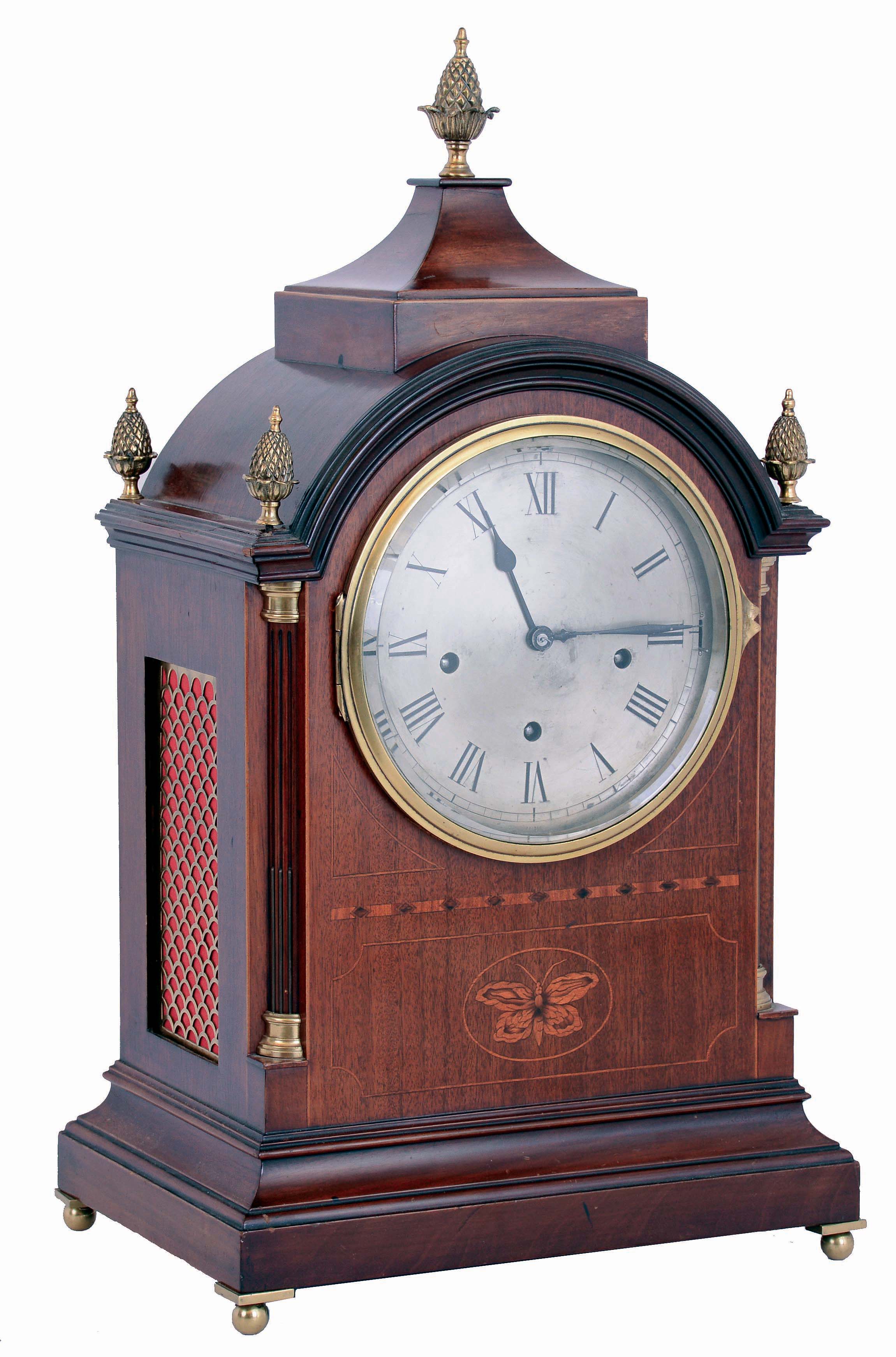 German/French inlaid mahogany, 8 days, time and Westminster quarter chiming bracket clock, c1900 — Antique Clocks Price Guide