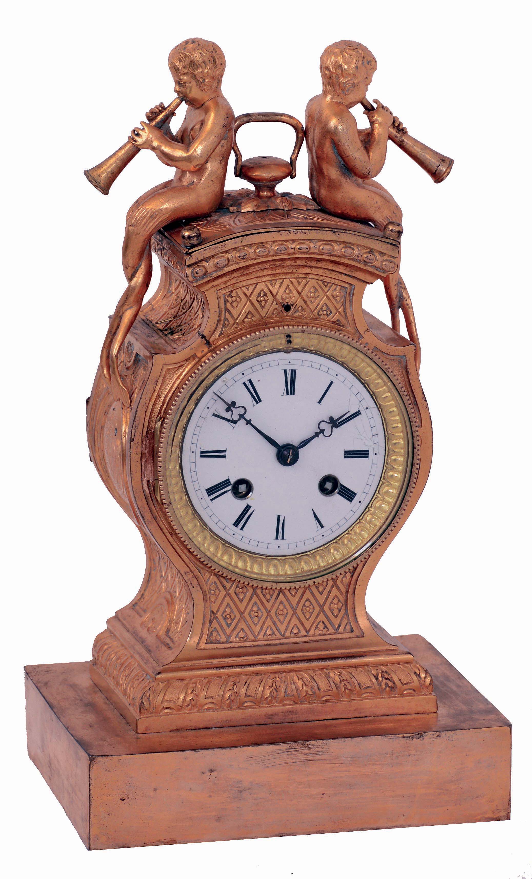 French cast gilt metal figural, 8 days, time and count wheel striking mantel clock, movement stamped "T.M. &amp; Cie, Paris" and "Japy Freres Medaille D'Honneur", c1890 — Antique Clocks Price Guide