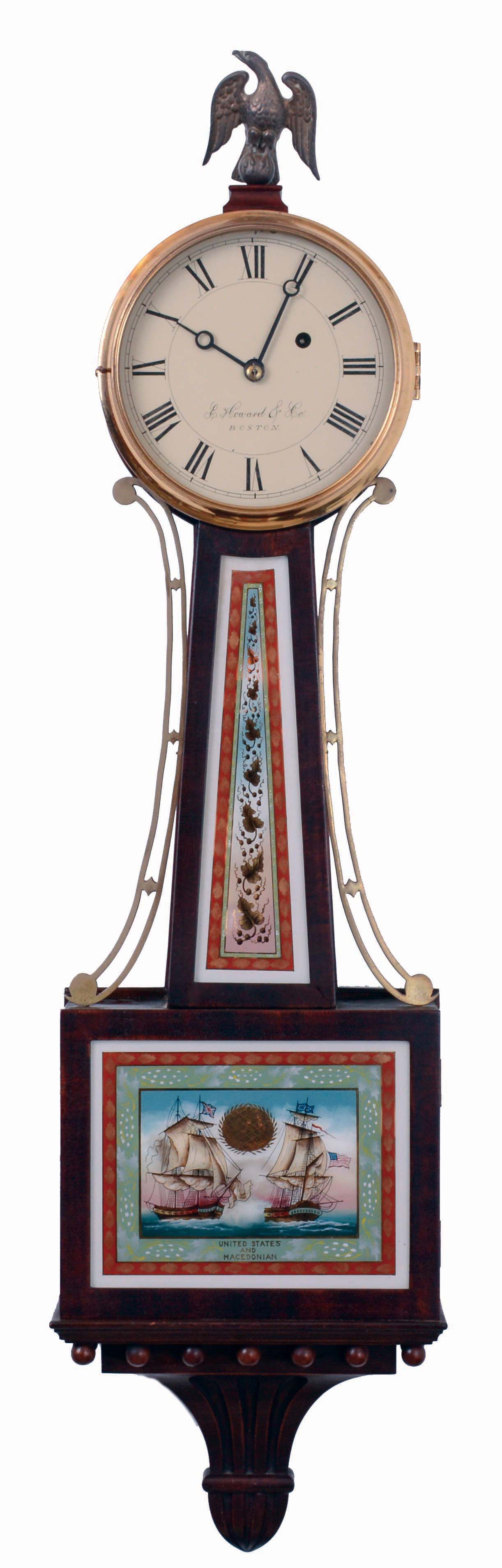 E. Howard &amp; Co., Boston, Mass., 8 days, weight driven brass movement banjo timepiece, c1923 — Antique Clocks Price Guide