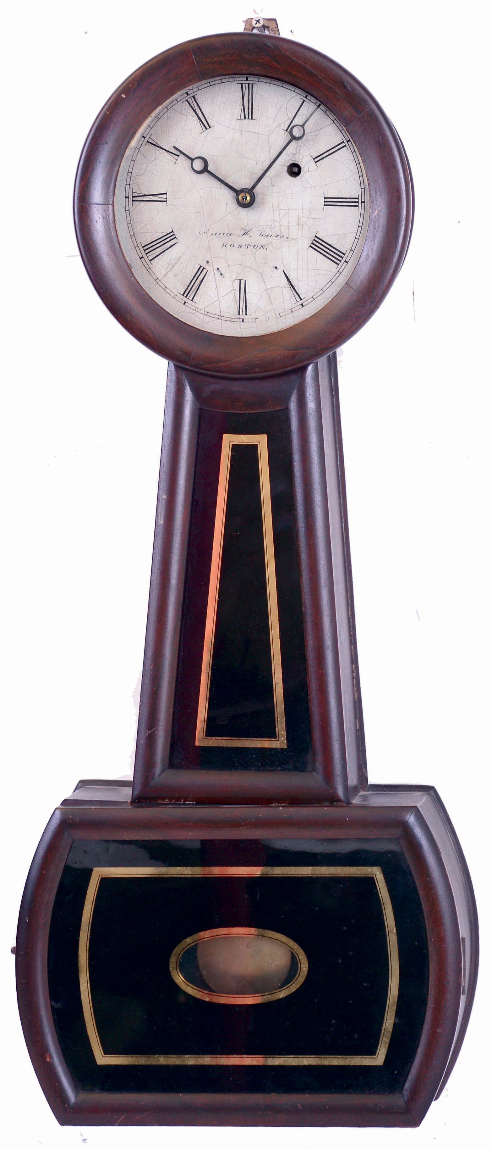 Isaac H. Tower, Boston, Mass., Attleboro-style, 8 days, time only weight driven banjo wall clock, c1860 — Antique Clocks Price Guide