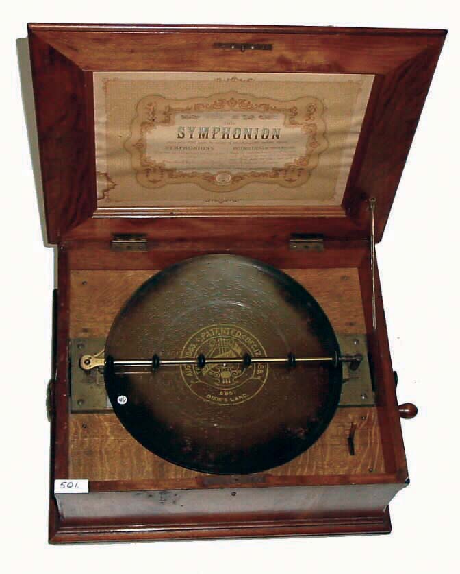 Symphonion, Germany, "Style 30N" music box playing 13.6" disc in a plain sided walnut veneer box with "Symphonion Musical Automaton" incised with gold leaf on the lid, c1895, includes two discs — Antique Clocks Price Guide
