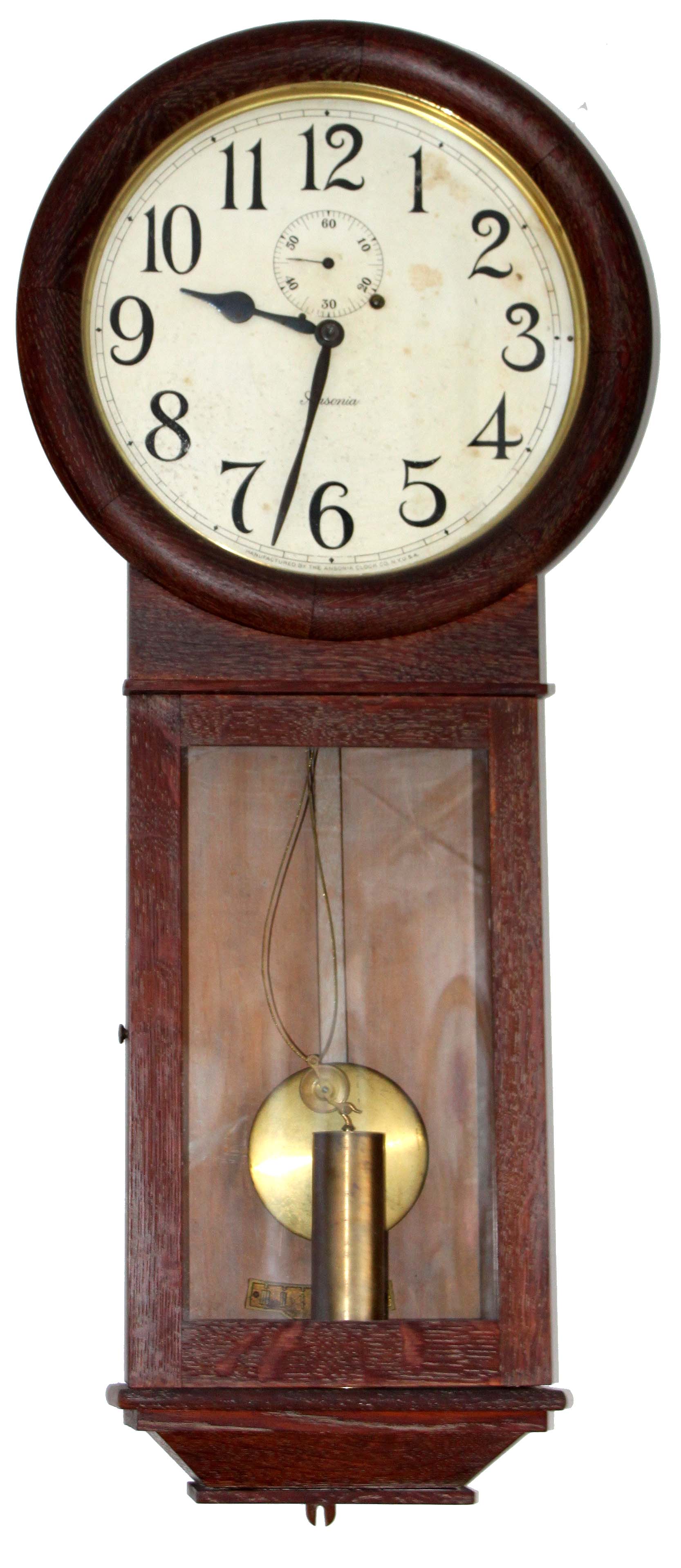 Ansonia Clock Co., Ansonia, Conn., "Standard Regulator", 8 days, weight brass movement regulator wall timepiece, c1910 A clock very similar to a Seth Thomas No. 2 regulator. — Antique Clocks Price Guide