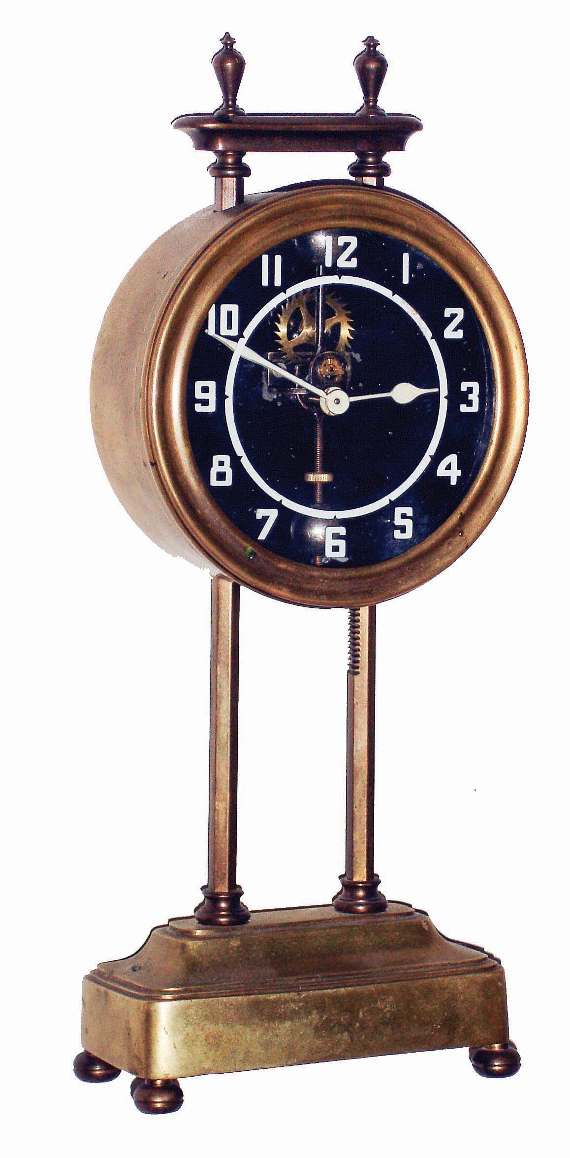 British, 30 hours, brass and glass gravity clock, c1925 — Antique Clocks Price Guide