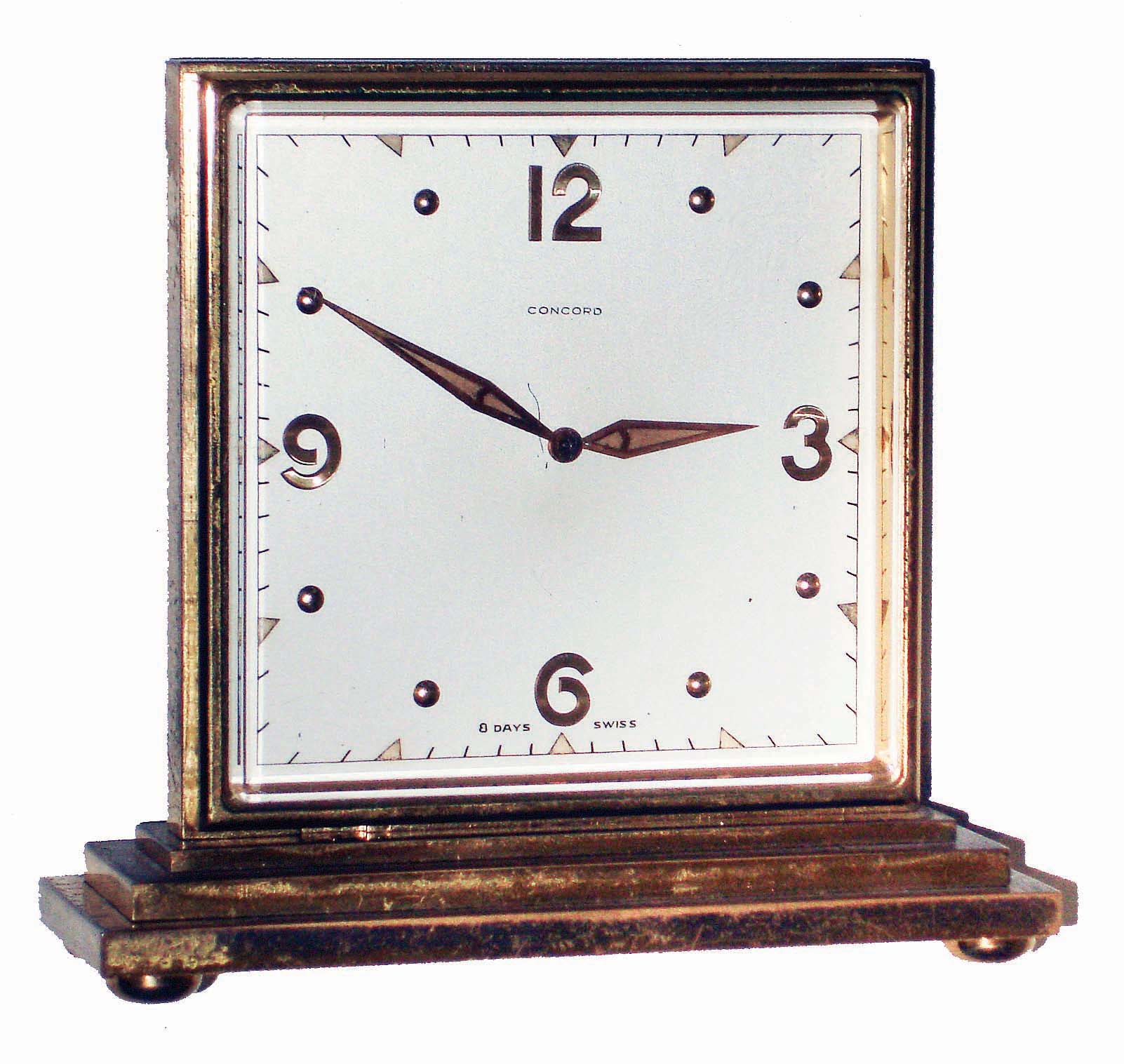 Concord Watch Co., Swiss, double side, 8 days brass partner's clock, #218, c1960 — Antique Clocks Price Guide