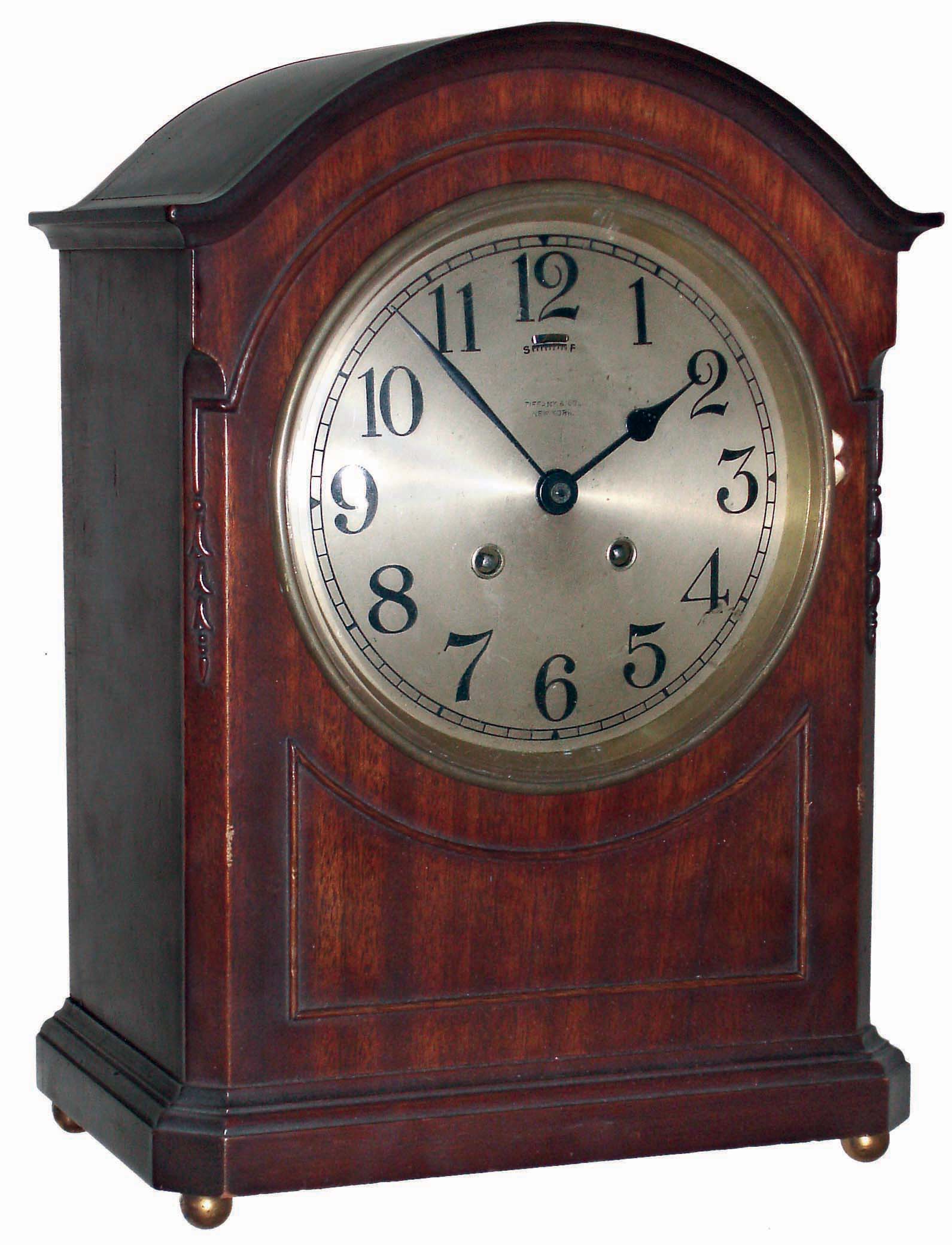 Chelsea Clock Co., Boston, Mass., for Tiffany &amp; Co., New York, NY, "Babro 58" mahogany, 8 days, house strike bracket clock, #100416, 1912 — Antique Clocks Price Guide