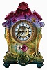 Ansonia Clock Co., New York, NY, "La Tosca" Royal Bonn porcelain shelf clock with a visible escapement with an 8 days, spring driven, time and half hour strike movement, c1904.