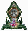 Ansonia Clock Co., New York, NY, "La Cerda" Royal Bonn porcelain shelf clock with a visible escapement on an 8 days, spring driven, time and half hour strike movement, c1904.