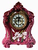 Ansonia Clock Co., New York, NY, "La Mine" Royal Bonn porcelain shelf clock with a visible escapement, 8 days, spring driven, time and half hour strike movement, c1904.