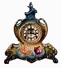 Ansonia Clock Co., New York, NY, "La Vendee" Royal Bonn porcelain shelf clock with a visible escapement on an 8 days, spring driven, time and half hour strike movement, c1904.