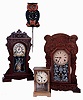 Clocks- 4 (Four): (1) William L. Gilbert Clock Co., Winsted, Conn., "Meteor", 8 days, time and strike, spring driven brass movement shelf clock, c1895. (2) Ansonia Clock Co., New York, NY, "Coral", 8 days, time and strike, spring driven brass movement crystal regulator mantel clock, c1910. (3) Sessions Clock Co., Forestville, Conn., "Grand No. 2", 8 days, time and strike, spring driven brass movement shelf clock, c1915. (4) Japanese, 30 hours, weight driven brass movement moving eye novelty wall timepiece, c1935