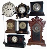 Clocks- 14 (Fourteen): 10 Connecticut and German, 8 days wooden case mantel clocks; 3 Connecticut enameled iron, 8 days mantel clocks; one unsigned English, 8 days, 2 weight tall clock movement with dial and pendulum, Makers include Seth Thomas, New Haven, Gilbert, Ansonia, Ingraham, Hamburg-American. 19th and early 20th centuries
