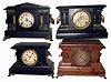 Clocks- 17 (Seventeen) mantel and wall clocks: 5 Connecticut, 8 days, time and strike black mantels by Sessions and Ingraham; Seth Thomas Adamantine, 8 days, time and strike; German Black Forest hanging 2 weight postal clock; German quartz anniversary; Waltham, 8 days travel; Ingraham oak, 8 days, time and strike cabinet; New Haven shelf, 8 days, time, strike & alarm; Jerome, 30 hours, time and strike, small steeple; French black marble, 8 days, time and strike mantel, Japy movement; 2 cast metal rear-wind mantels; Sessions brass case marine clock, now with quartz movement and a Seth Thomas modern chiming grandmother clock in a maple case; mostly late 19th century