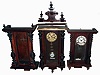 Clocks- 5 (Five) German, 8 days, time and strike wall clocks plus 2 (Two) cases with no movements: larger decoratively painted clock has 3-weight quarter-striking movement, early 20th century
